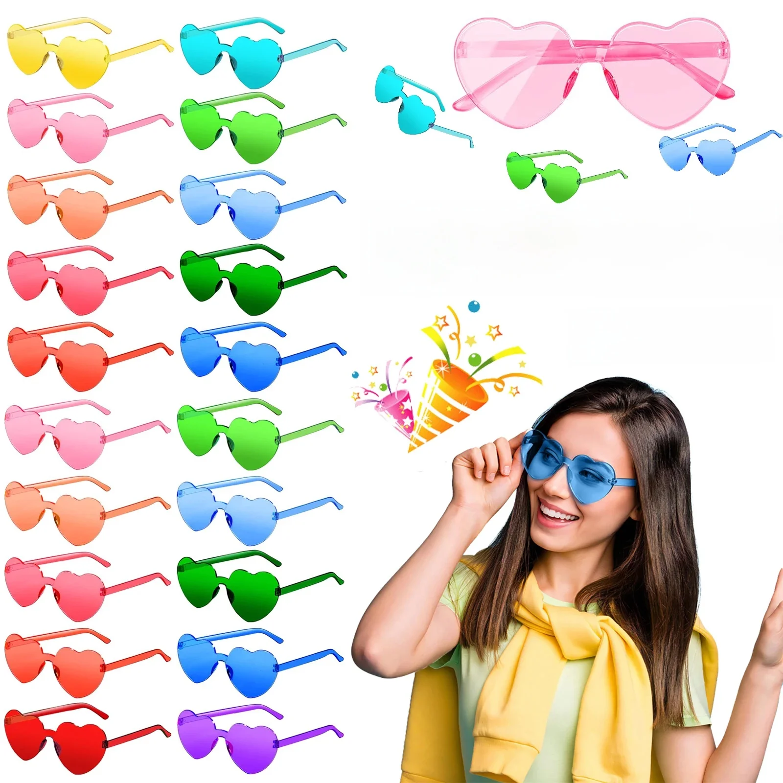 12-80 Lunettes de soleil coeur de mariage Lunettes de soleil de fête amusantes Lunettes sans monture en forme de coeur Lunettes de mariage pour invité Bachelor Party Favor