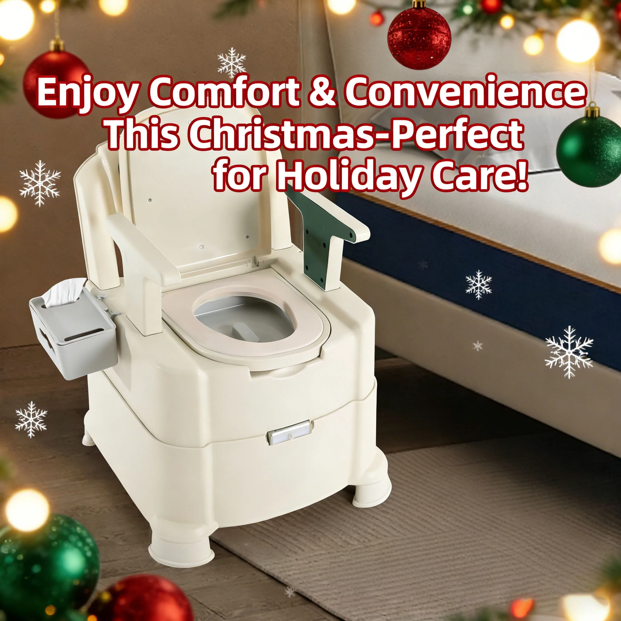 

Portable Bedside Commode, Mobile Toilet Chair for Home Use, Green Commode with Anti-Slip Feet and 440lbs Weight Capacity, Stable