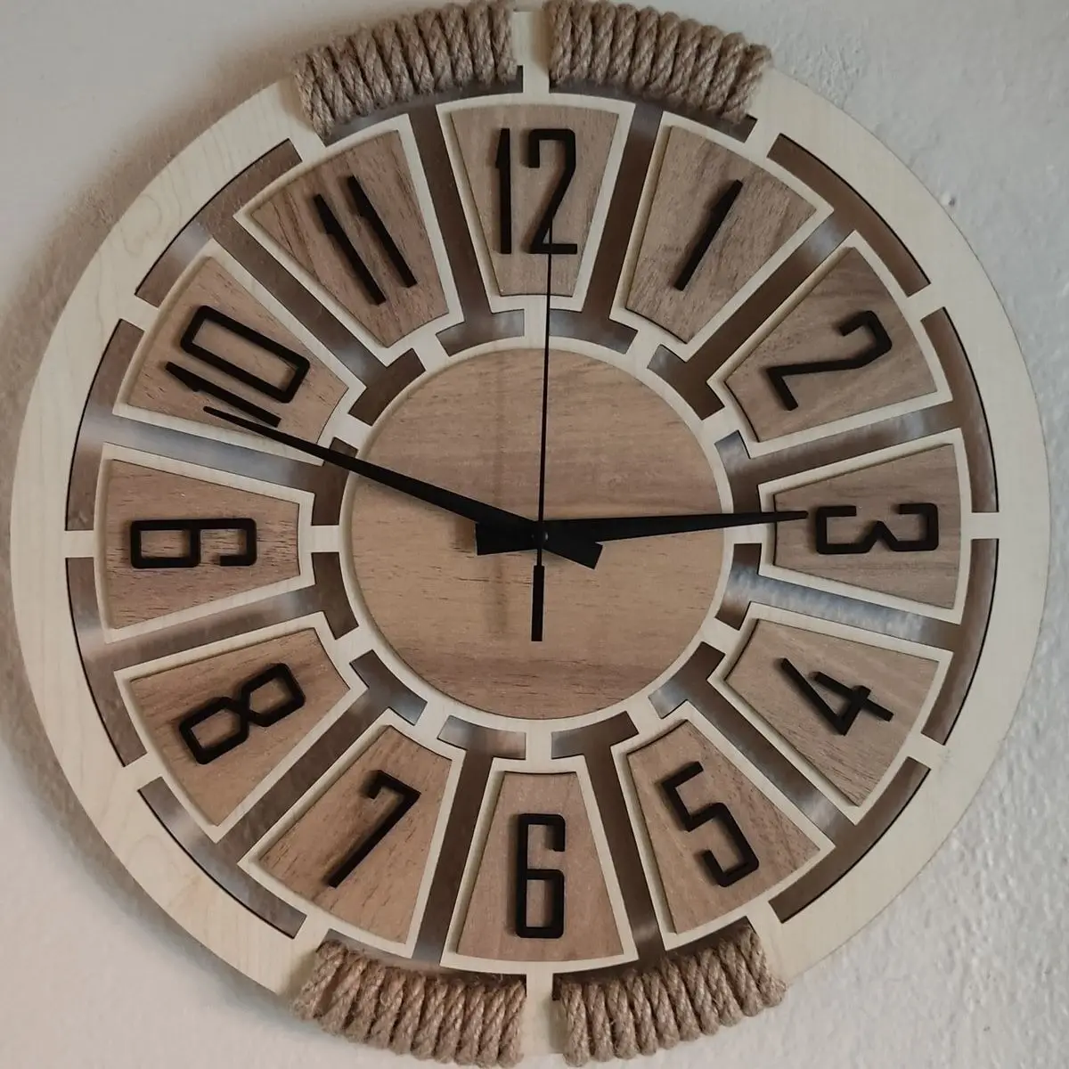 Decorative Wooden Wall Clock With Rope Laser Cut Modern Design Home Office Living Room Decoration and Gift