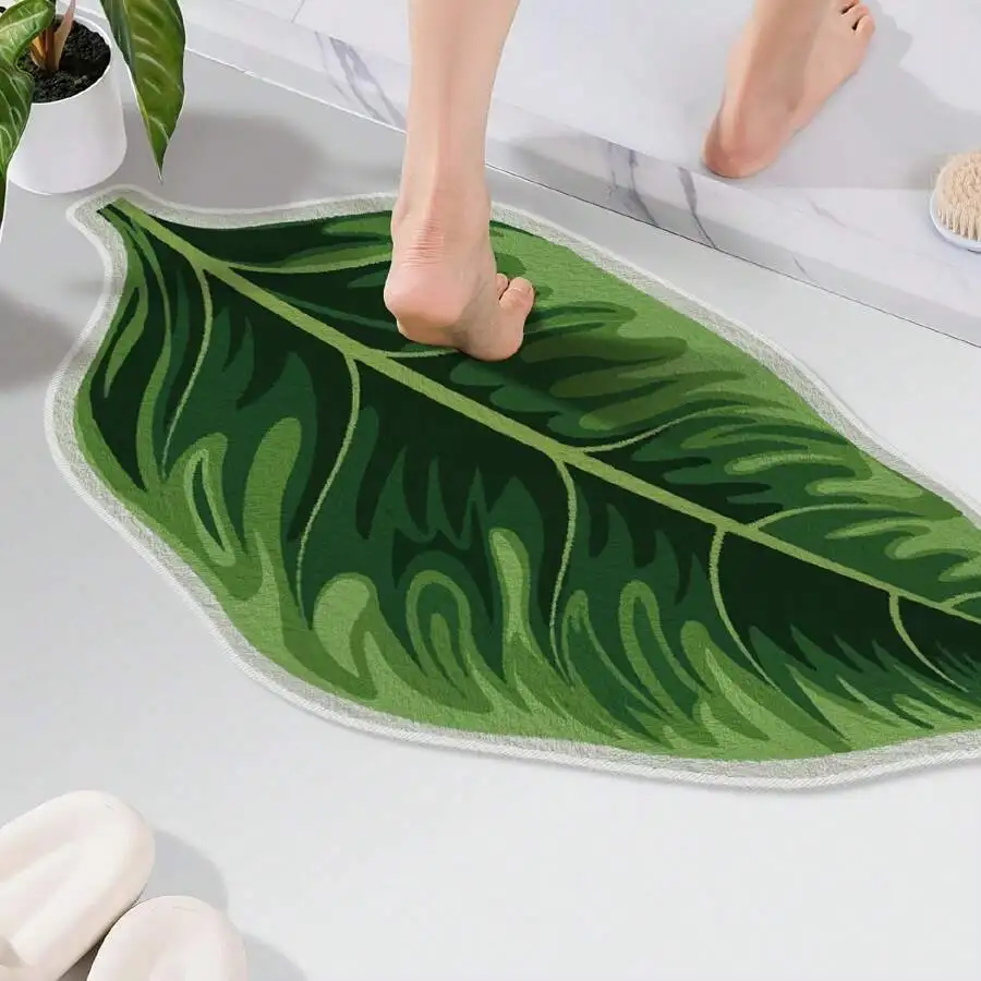 Leaf Pattern Bathroom Anti-Slip Mat Doormat Bathroom Mat Home Decoration Flannel Home Bedside Carpet Gift