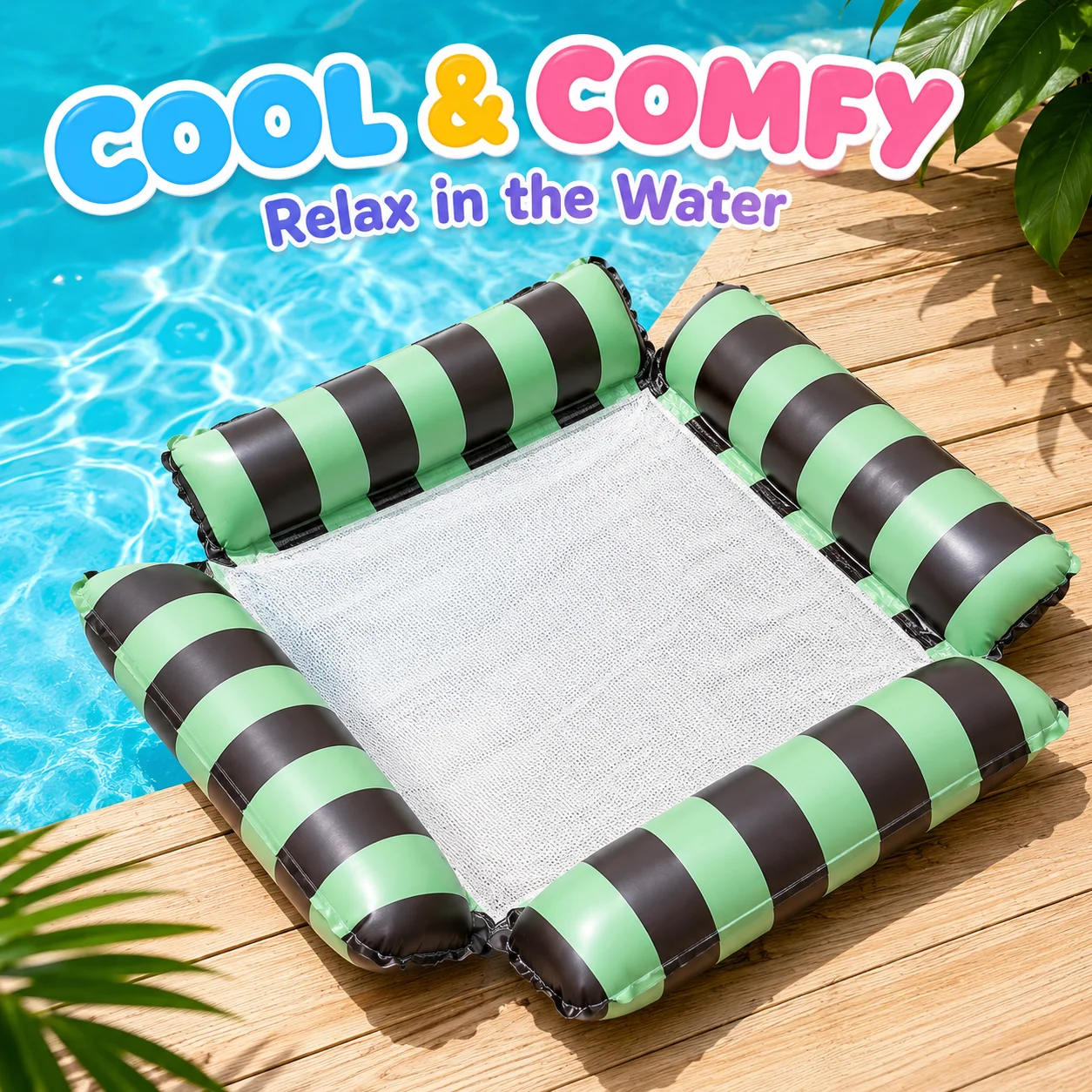 1PC Adult Inflatable Pool Float Hammock with Cooling Mesh, Seat 4-Tube Floating Chair Water Lounger for Pool Beach