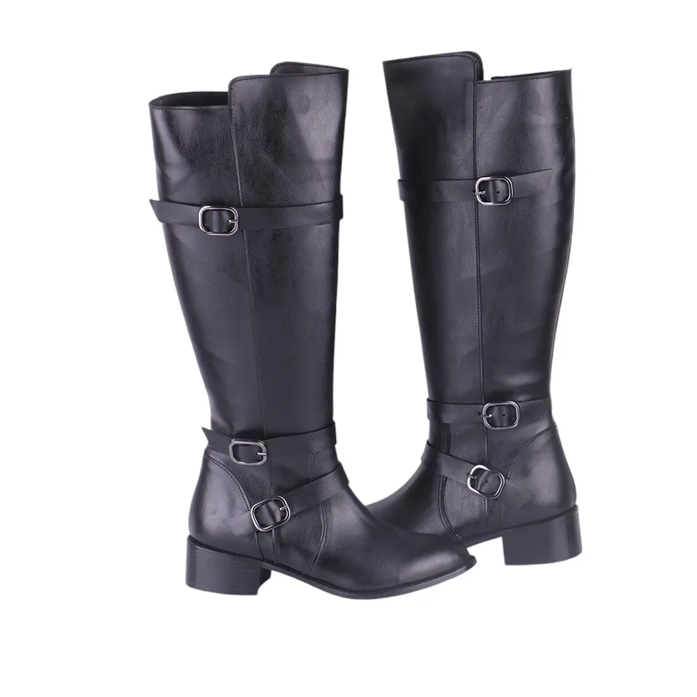 Botas con cremallera para mujer, zapatos de tacón bajo con hebilla y Punta puntiaguda, color negro, Invierno