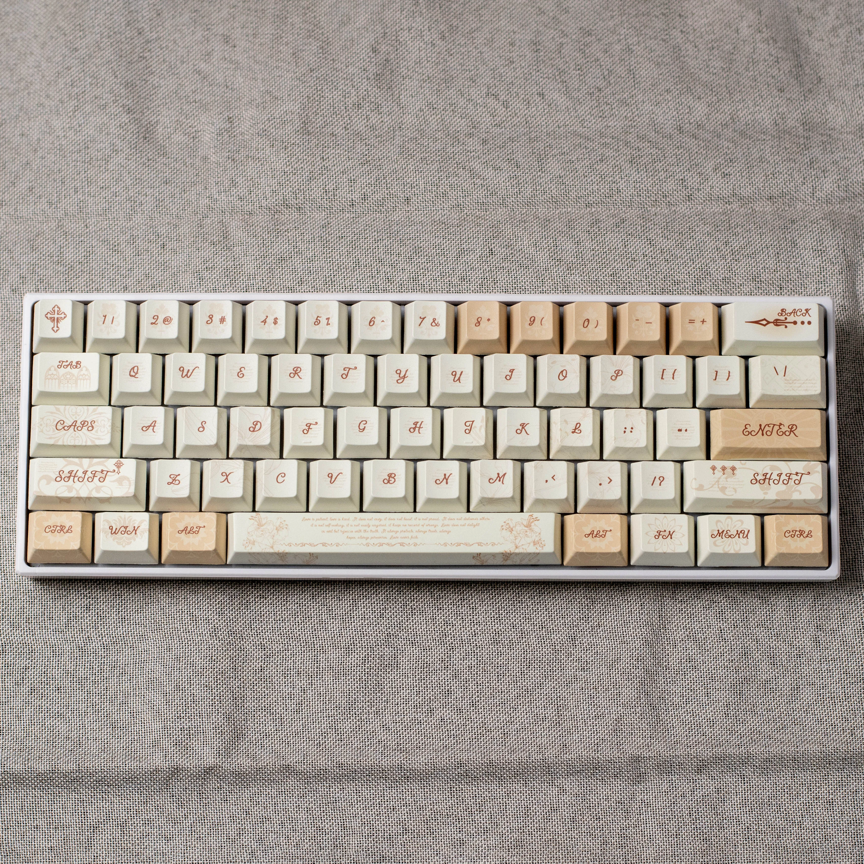 [The Vow] Retro Creamy Keycaps PBT Dye-Sub Cherry Profile Elegant Gothic Calligraphy Font Keycap Set for Mechanical Keyboard 60/
