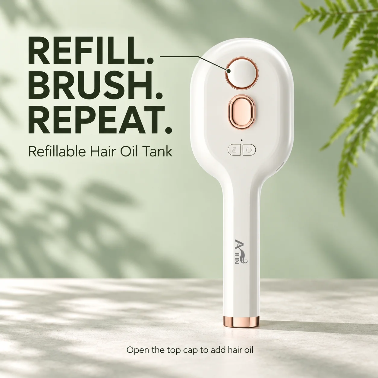 2-in-1 Mist Hair Brush with Refillable Hair Oil Tank, One-Press Hair Release, Easy Button Controls for Daily Hair Care