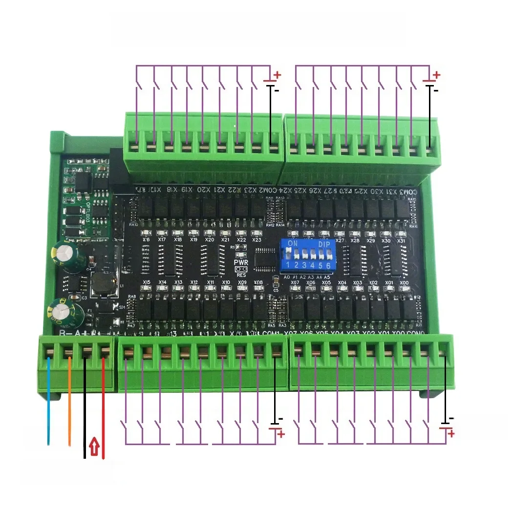 16/32/48CH NPN/PNP izolowane optycznie wejścia przełączania cyfrowy kolektor pokładzie RS485 Modbus RTU moduł DC 12V 24V — zdjęcie 2