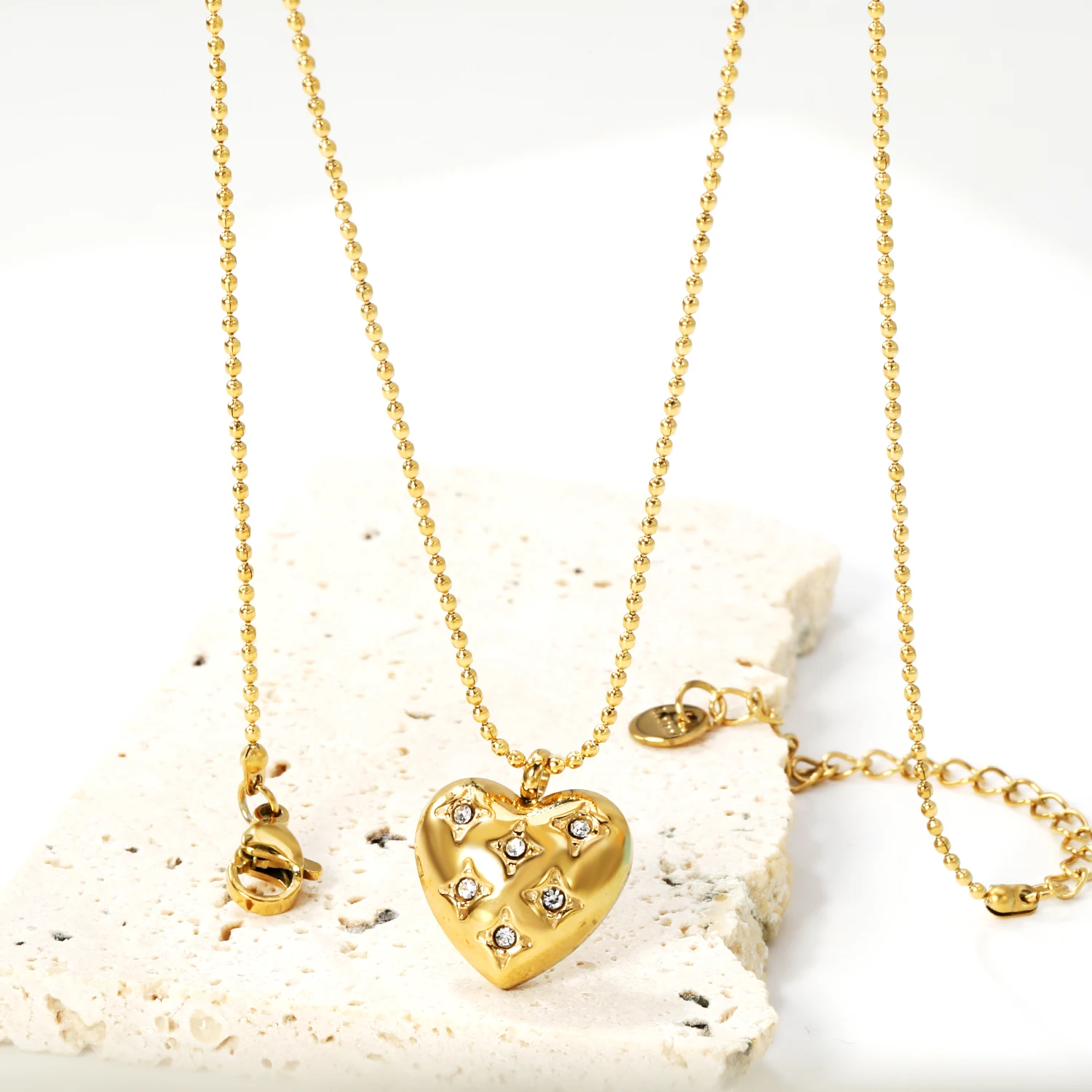 1PCS Herz Form Vergoldet Kristall Anhänger Wellenförmige Perle Kette Halskette Edelstahl Mode Klassische Geschenk Schmuck für Mädchen