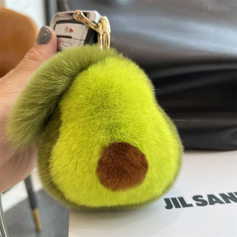 New Cuet Rex Rabbit Fur Avocado Car Keychain Pendant Kawaii Girl Gift Plush Doll Backpack Bag Pendant