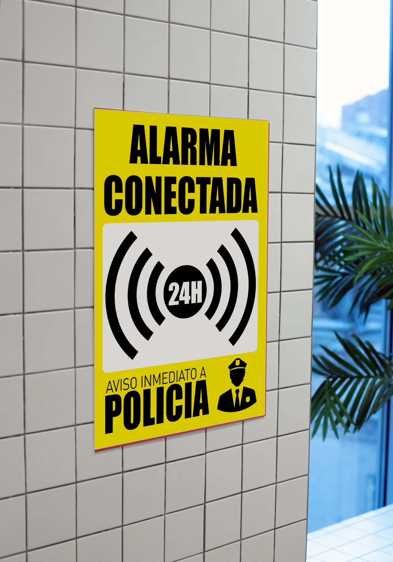 Akrocard PVC resistant sign-alarm connected 24H immediate notice to police-plate sign sign warning sign-yellow deterrent sign