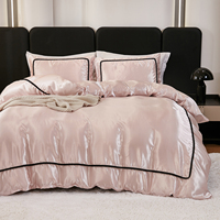 3PCS Satin Duvet Cover Set Silk White Black And Pink Bedding Comforter Cover Silky Luxury Silky Bed set Soft for All season
