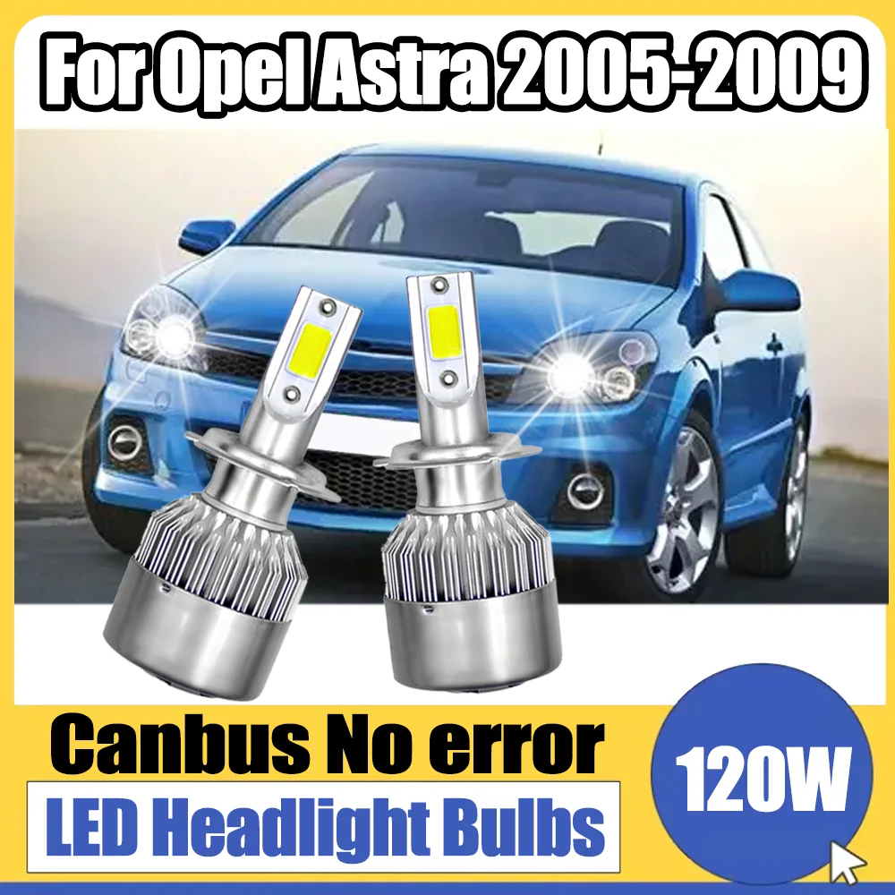 

2 шт. светодиодные лампы H7 для фар грузовиков, Canbus, без ошибок, 20000 лм, 120 Вт, 6000K, белый свет, 12В, для Opel Astra 2005-2009 годов