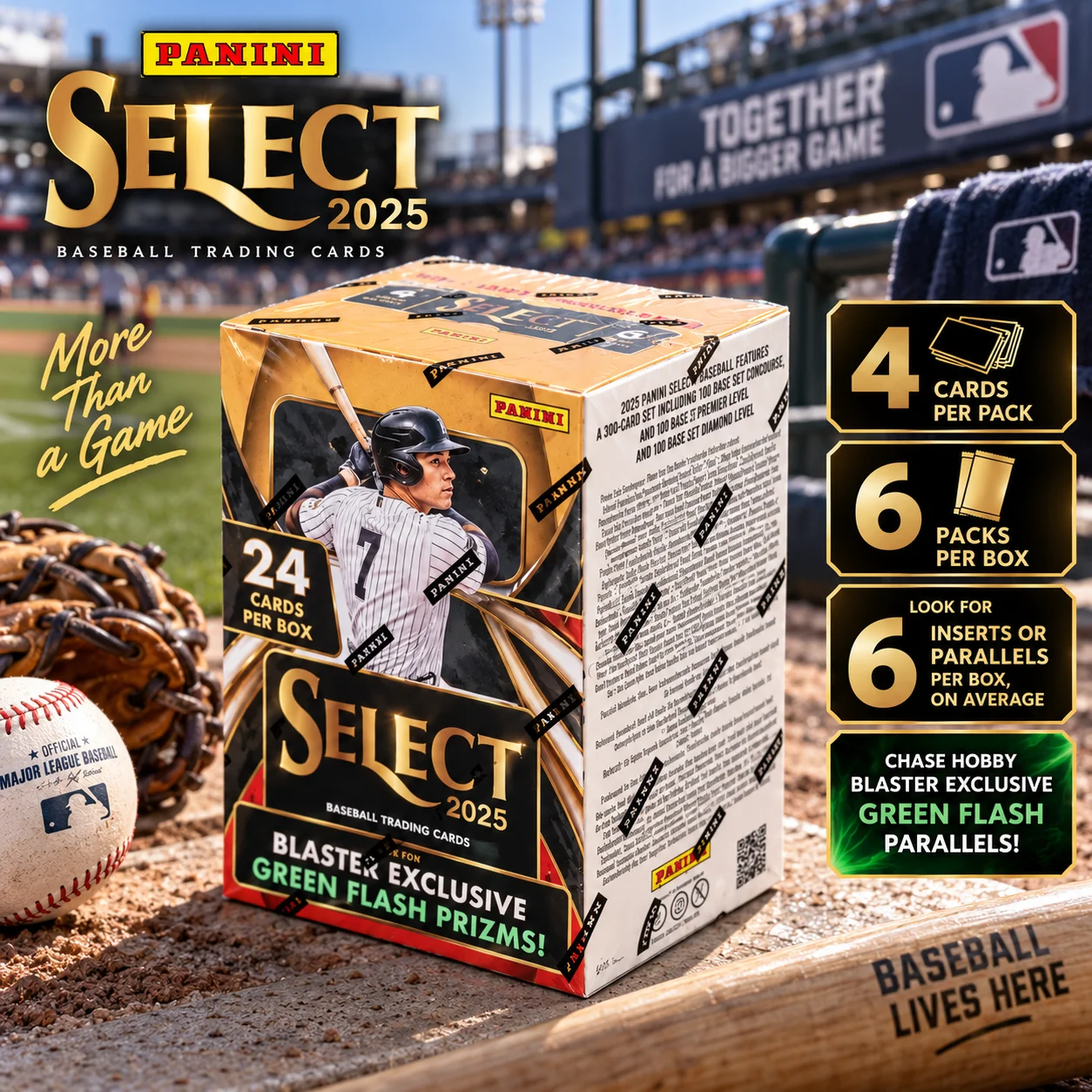 2025 TOPPS Select Baseball Hobby Blaster Box, 6 Packs, 4 Cards Per Pack, 24 Cards Total, Look for 6 Inserts or Parallels Per Box on Average, Baseball Trading Cards, Premium Sports Card Collectible Box for Fans & Collectors