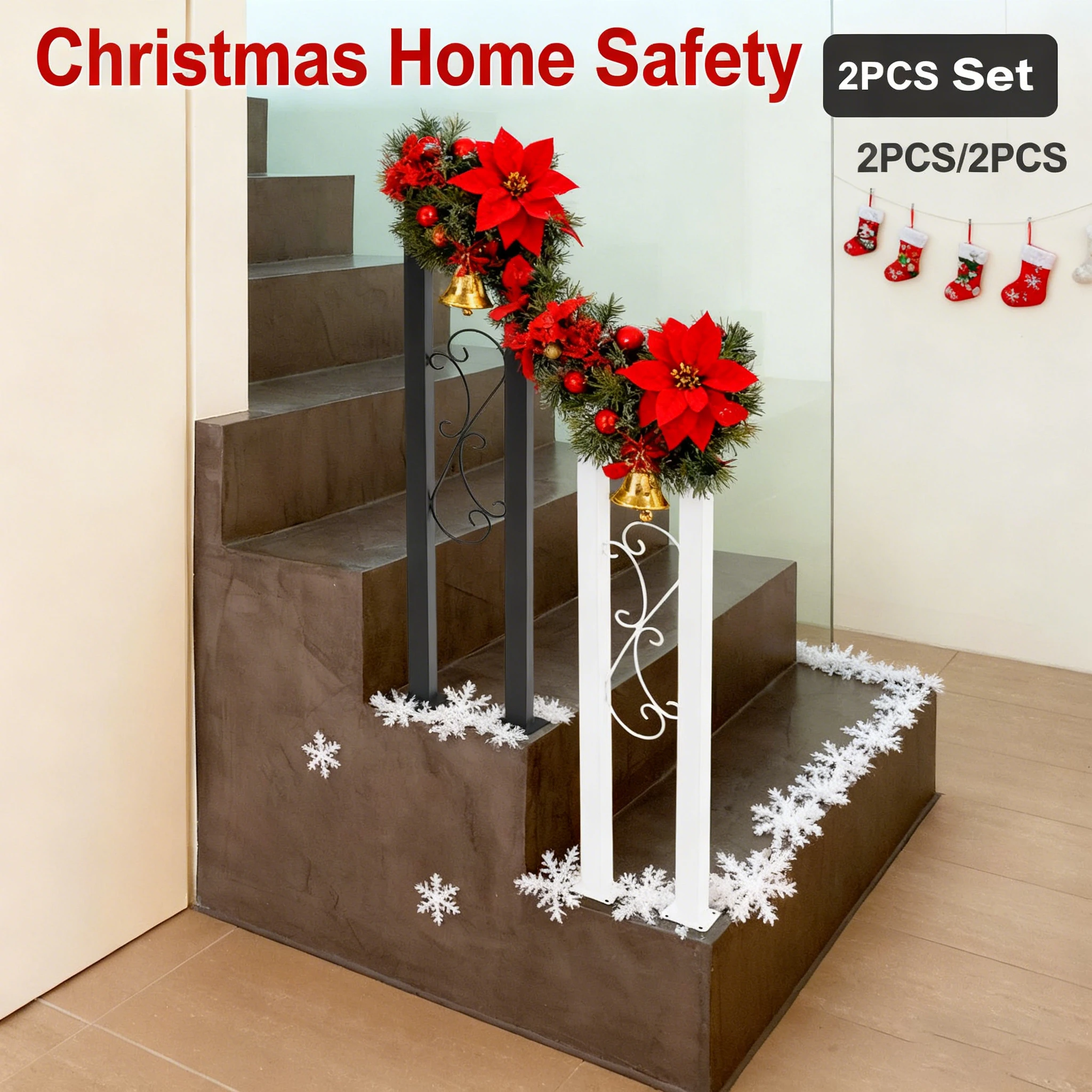 2 шт. белые/черные U-образные стальные поручни, промышленные кованые лестничные перила в помещении для крыльца, сада, лофта, коридора