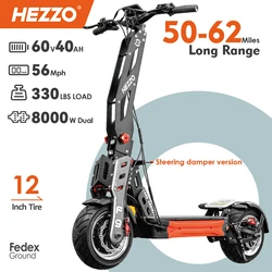 HEZZO 60v 8000w Fat Tire EScooter Foldable F9 Dual Motors Electric Scooter Powerful 60Mph 40Ah 21700 NFC Off Road Scooter