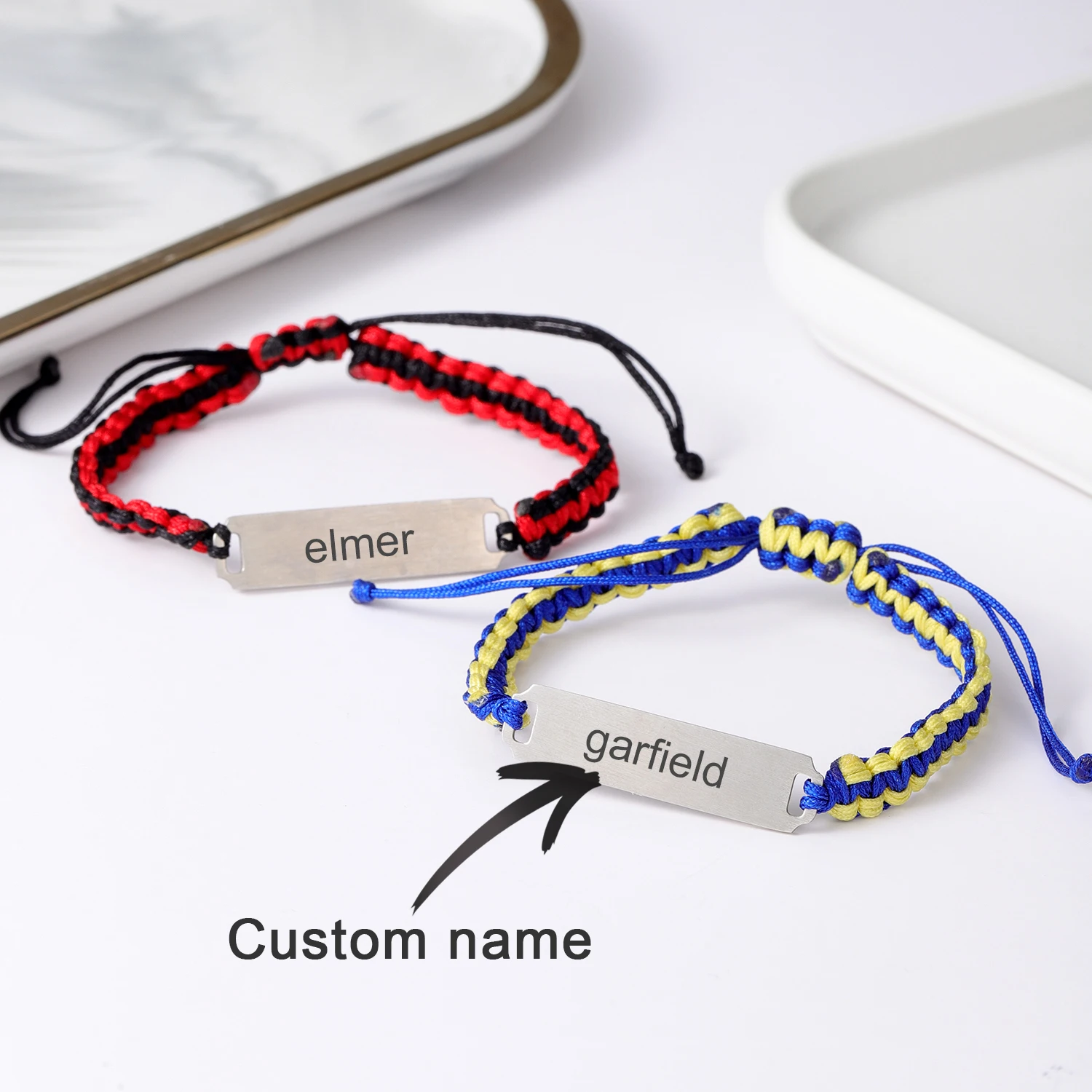 Personalized Name Bracelet Matte Horizontal Bar Bracelet Handmade Rope Bracelet Bestie Jewelry Friendship Bracelet For Her Gift