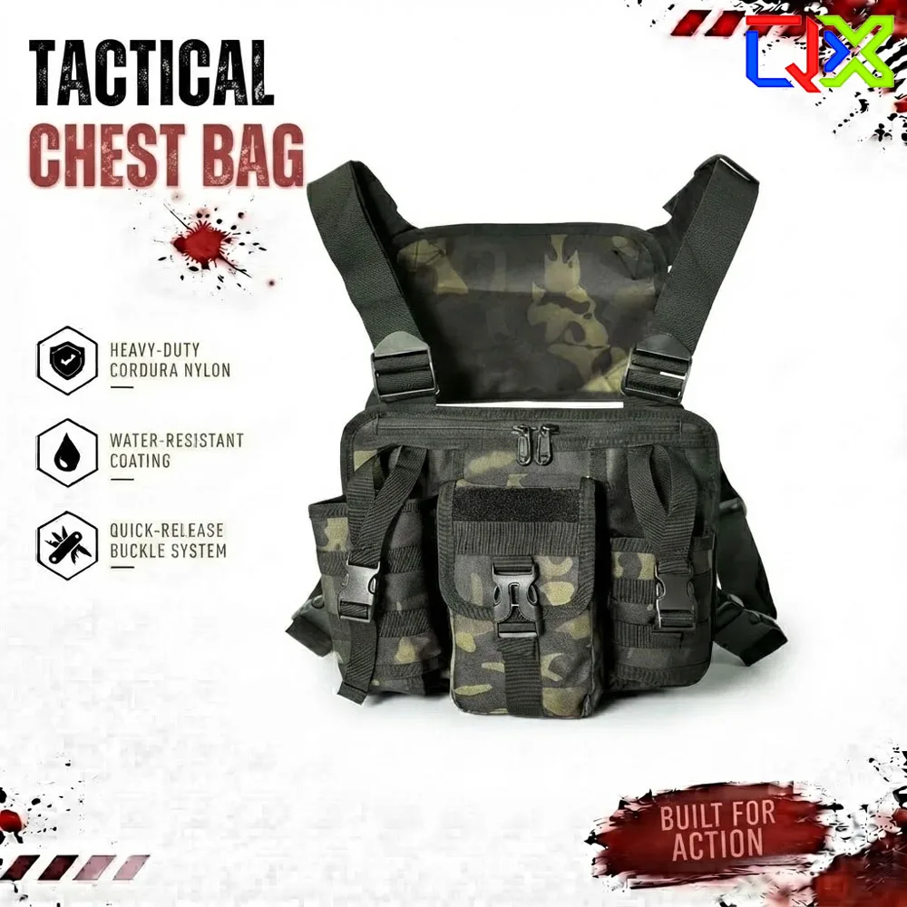 QX Tactical Vest Chest Bag Multifunctional Molle System Running Hydration Pack Fishing Lure Photography Gear Storage Pouch