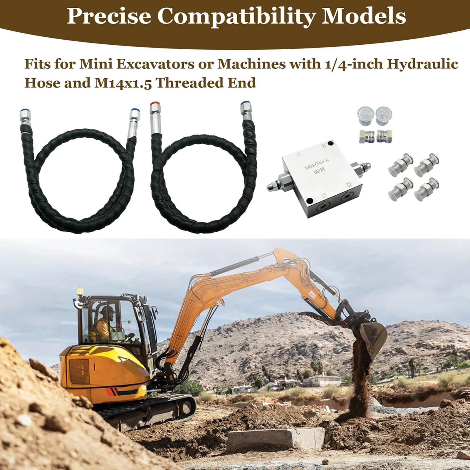 Mini Excavator Cushion Valve Kit Professional Accessory Easy Installation Sturdy Fittings Spare Part M14x1.5 Threaded Ends Steel