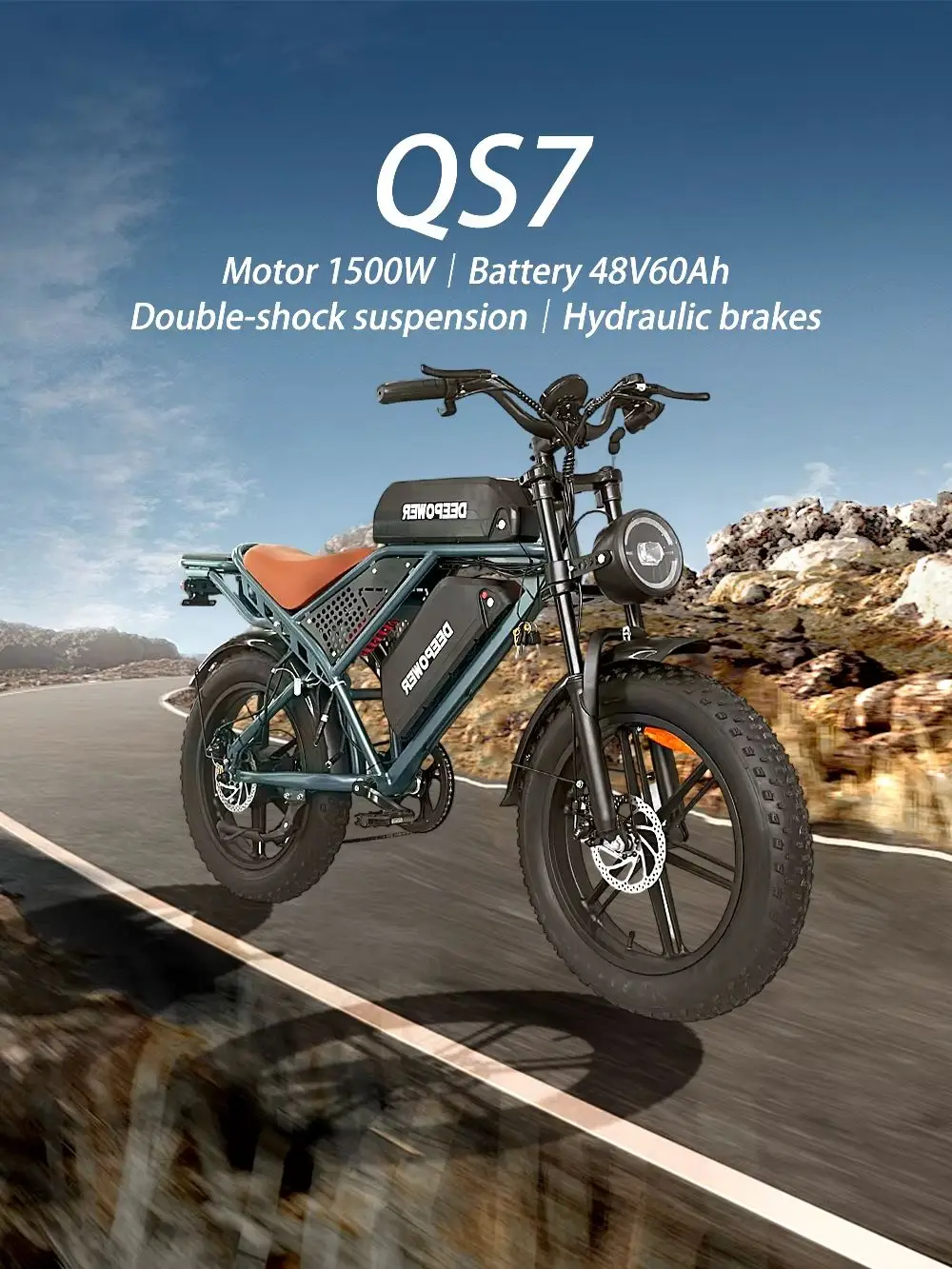 DEEPOWER QS7 Elektrische Fiets 1500W 48V 60AH Dubbele Batterij Volwassen Elektrische Fiets 20 Inch Outdoor Off-Road All Terrain Ebike - afbeelding 2