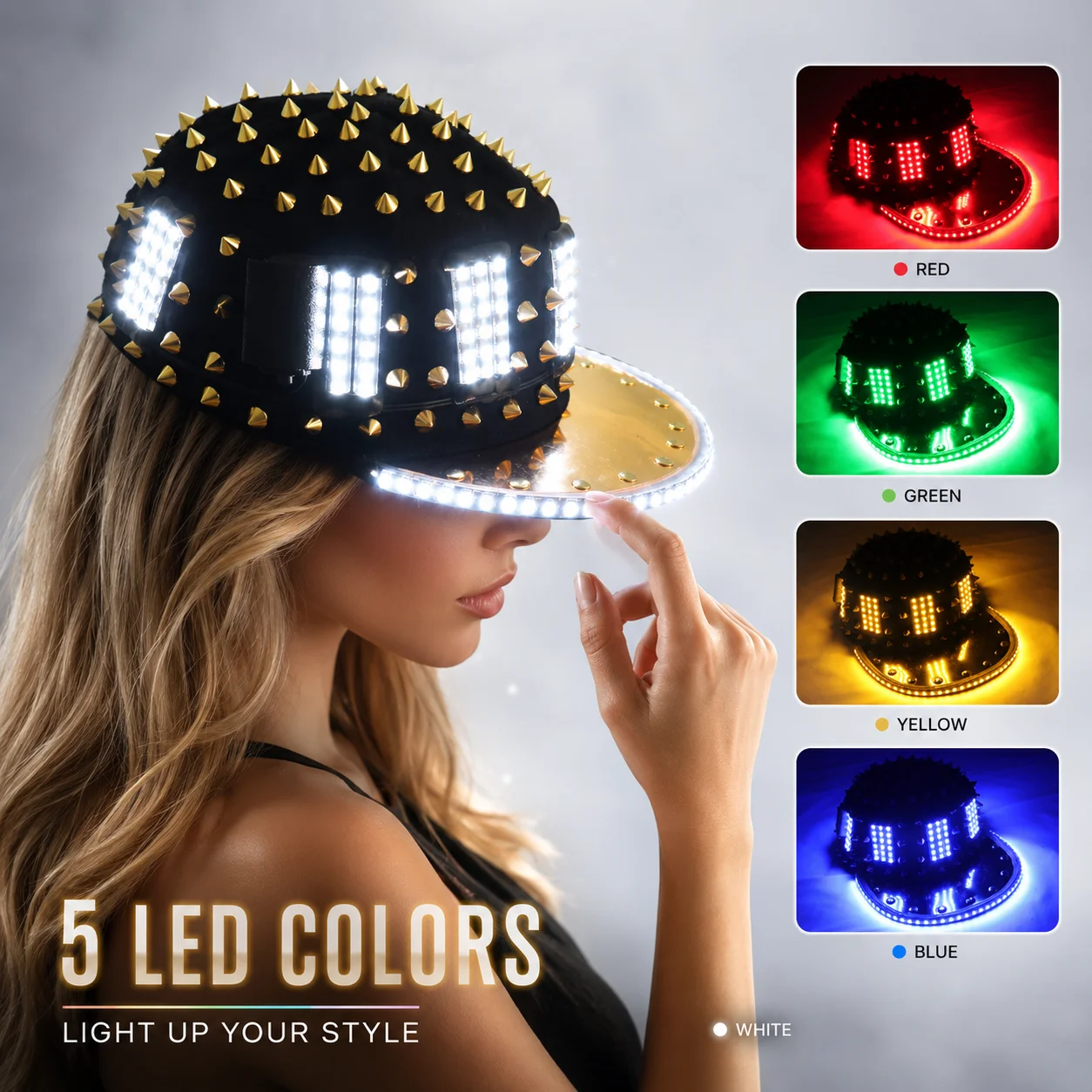 Street Fashion Events - ユニセックスパンクハリネズミロックリベットキャップ最新のユニークなゴールドシルバーリベット led 帽子ファッションスナップバックのためのストリートヒップホップリベット男性女性