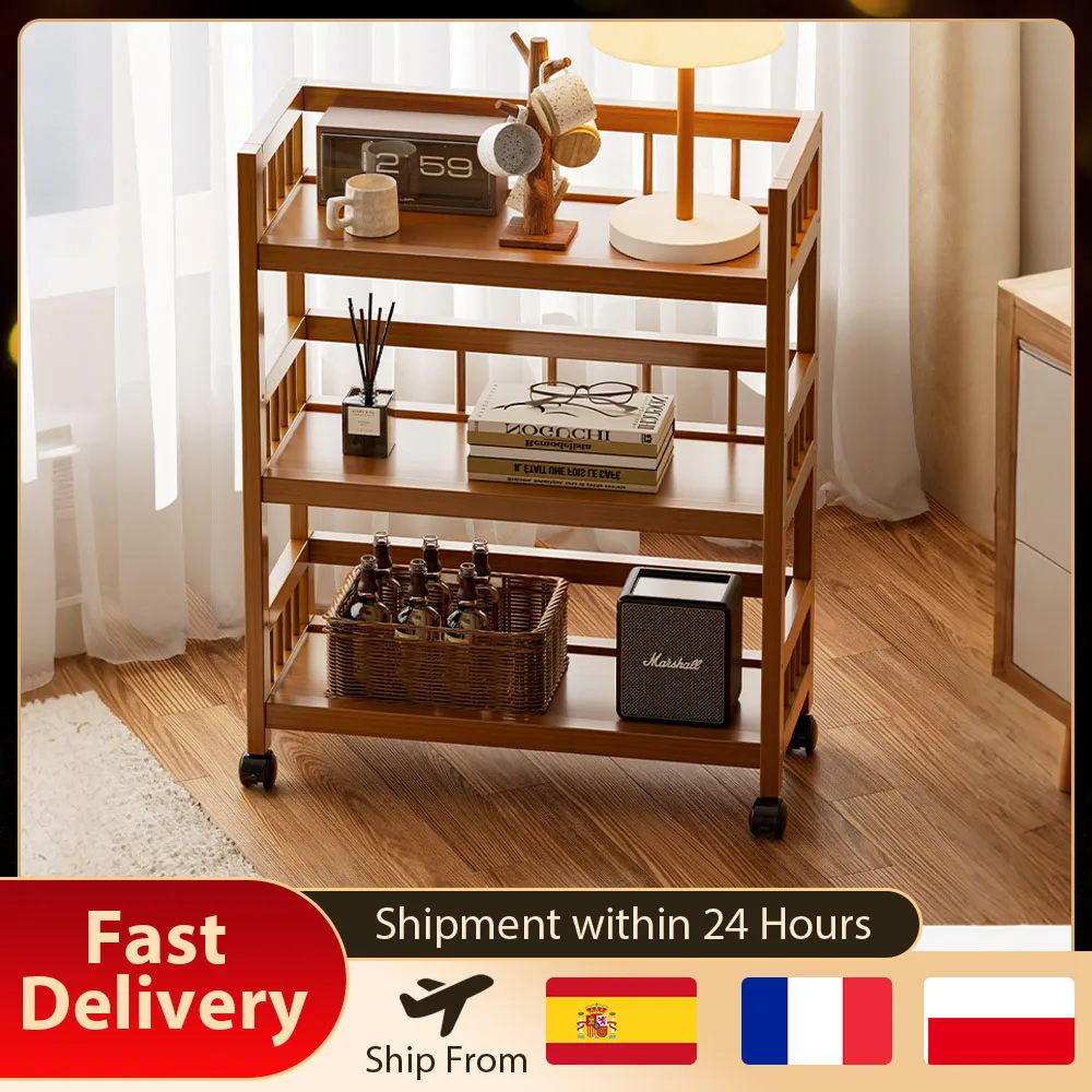 Chariot de rangement à roulettes à 3 niveaux en bambou, organisateur roulant pour chambre, salle de bain, salon, bureau, chariot polyvalent
