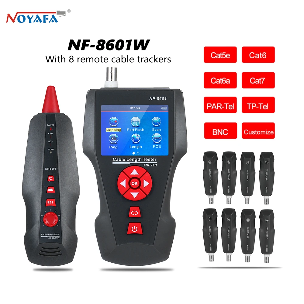 Noyafa NF-8601W Đa Năng Máy Test Mạng OE/Bình RJ45 RJ11 Dây Đồng Hồ Định Vị Đo Chiều Dài Cáp Với 8 Cái Remot Dòng theo Dõi