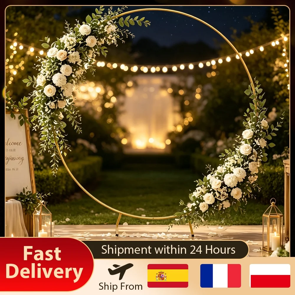 Kit per creare un arco decorativo rotondo, con struttura in metallo dorato e base, ideale per creare un fondale per matrimoni, feste di compleanno e altre decorazioni. Arco per palloncini, da