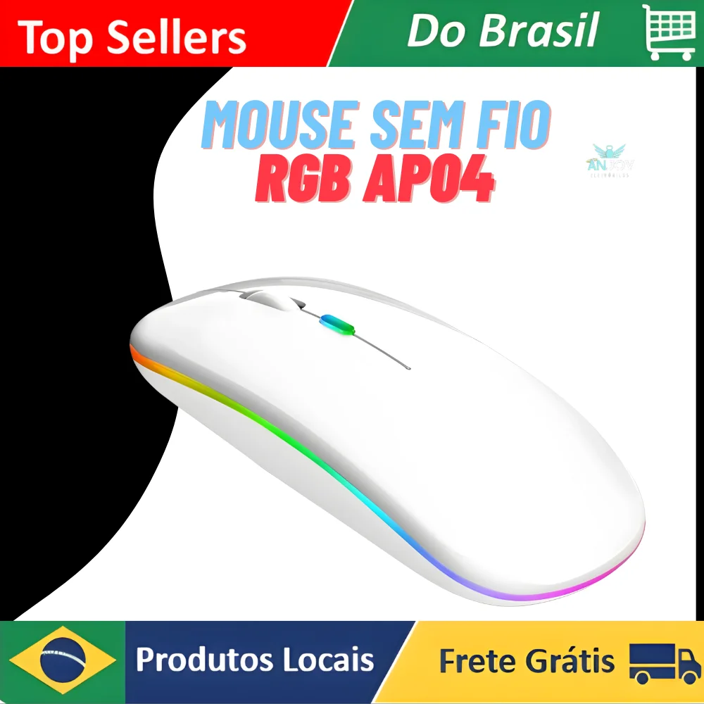 Mouse Sem Fio Universal RGB LED- AP04 com Iluminação RGB e Suporte para Clip