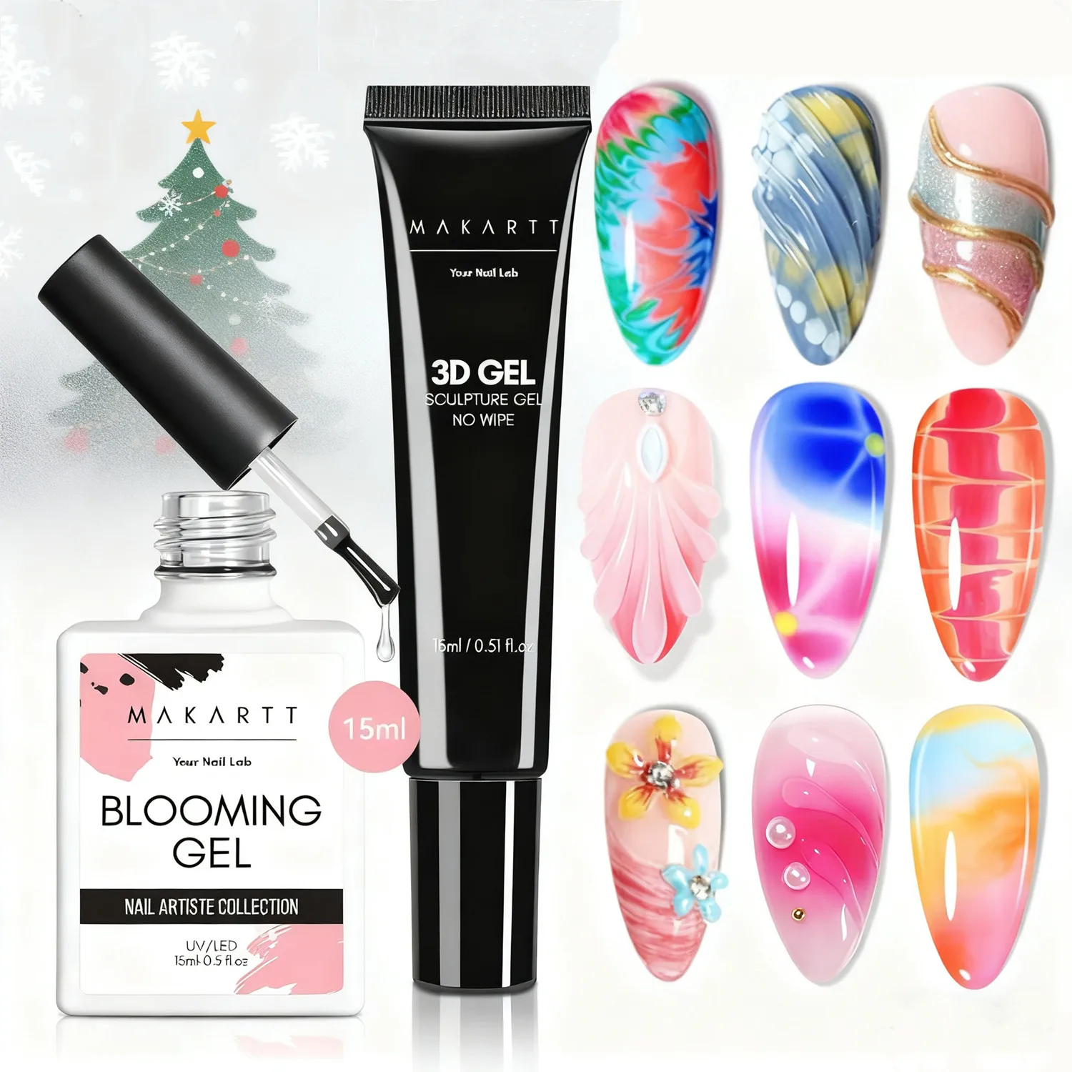 

Makartt Blooming Gel & 3D Gel Nail Art Kit: Clear DIY Nail Art Supplies for Watercolor Marble Spreading Effect & 3D Drawing Mold