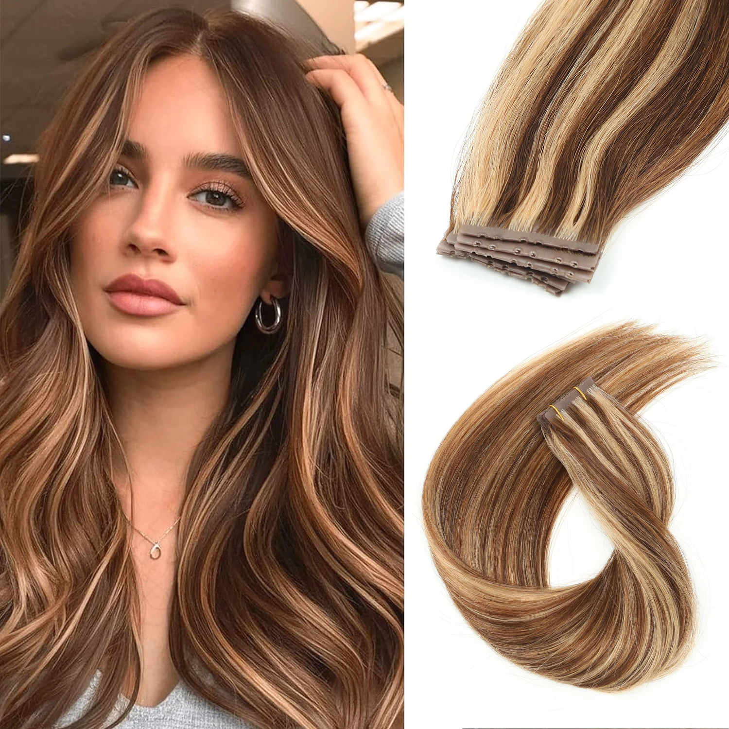 

Invisible Twin Tabs Hair Extensions 12-24 inches PU Skin Tape Human Hair 10pcs Natural Straight Micro Ring Weft Hair