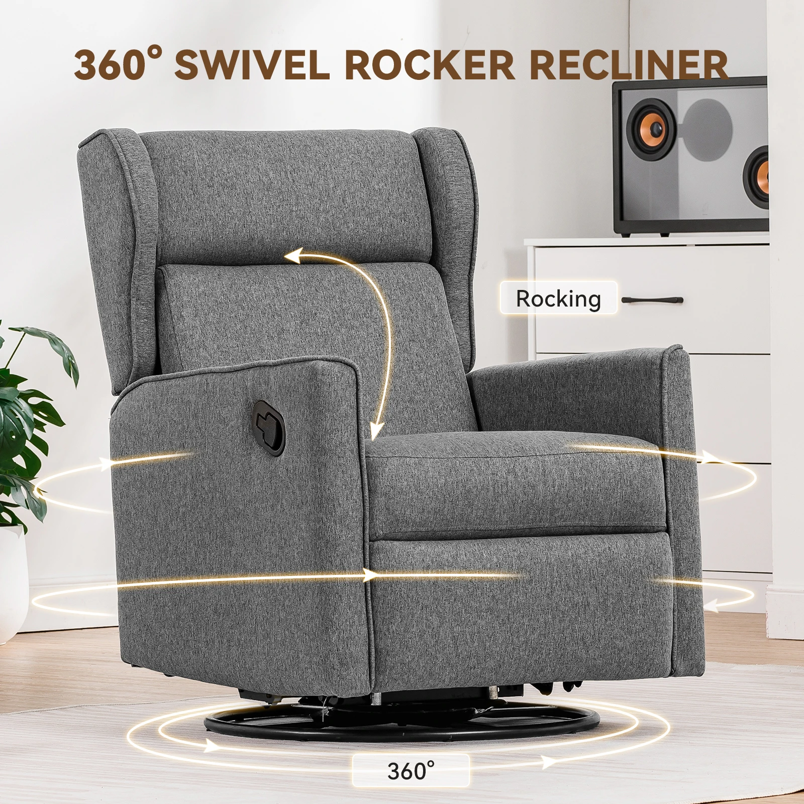 Comhoma Rocking Recliner Chair, Swivel Glider Reclining Single Sofa Manual Rocker Recliner, Nursery Rocking Chairs with Upholster image 5