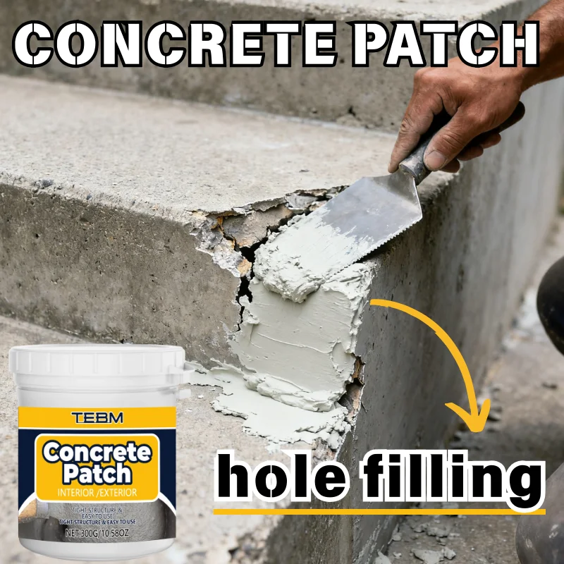 Concrete Patch Powder Repair Mix, Just Add Water, Textured Spall & Crack Filler, Paintable in 2H, for Driveway Patio Wall Horizo