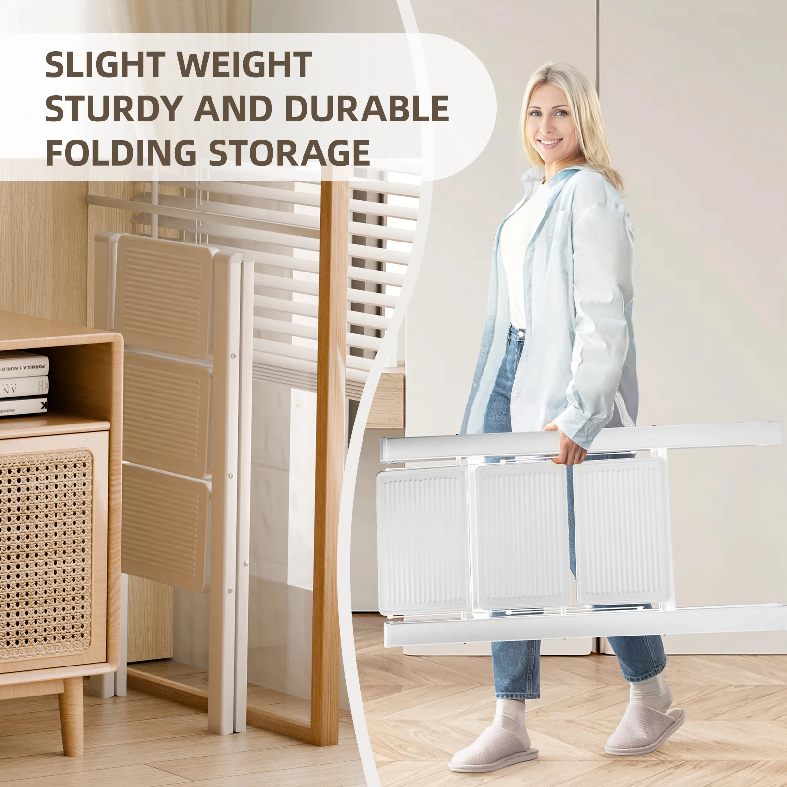 

3 Step Ladder, White,Folding Ladder with Wide Anti-Slip Pedal, Step Stool Foldable for Heavy-weighted Adults, Portable Stepladde