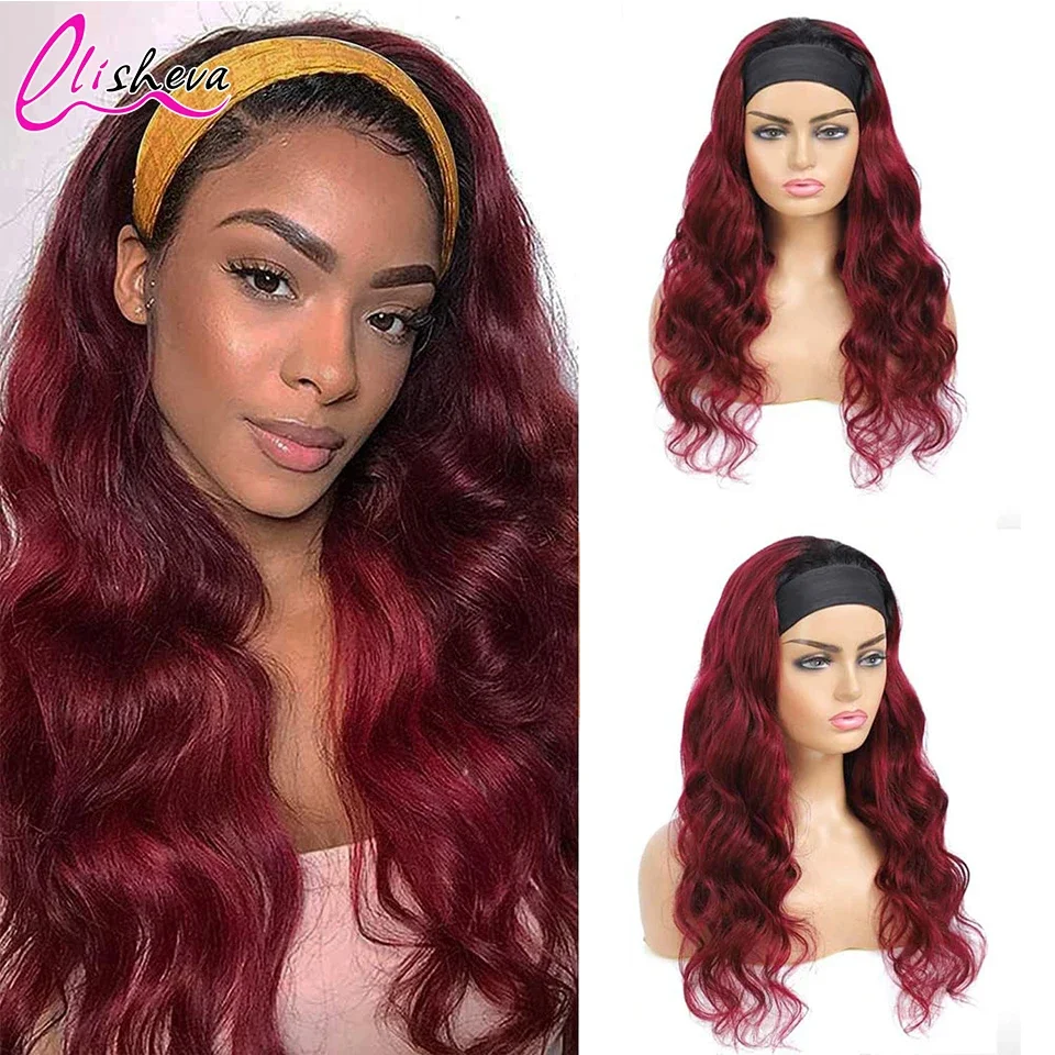 1B 99J Burgundy Headband Wigs Human Hair Body Wave 99J Burgundy Red Wig Glueless Full Machine Made Human Hair Wigs For Women