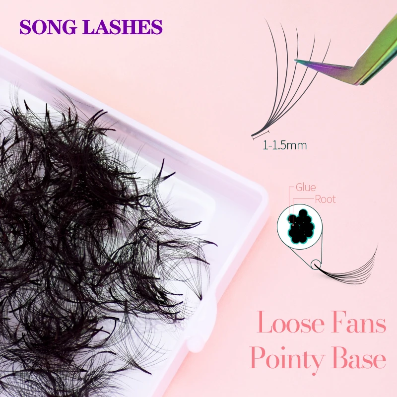 SONG LASHES Sharp Thin Pointy Base Premade Volume Fans Pure Dark Black Loose Lashes False Eyelash Extension Makeup Tools