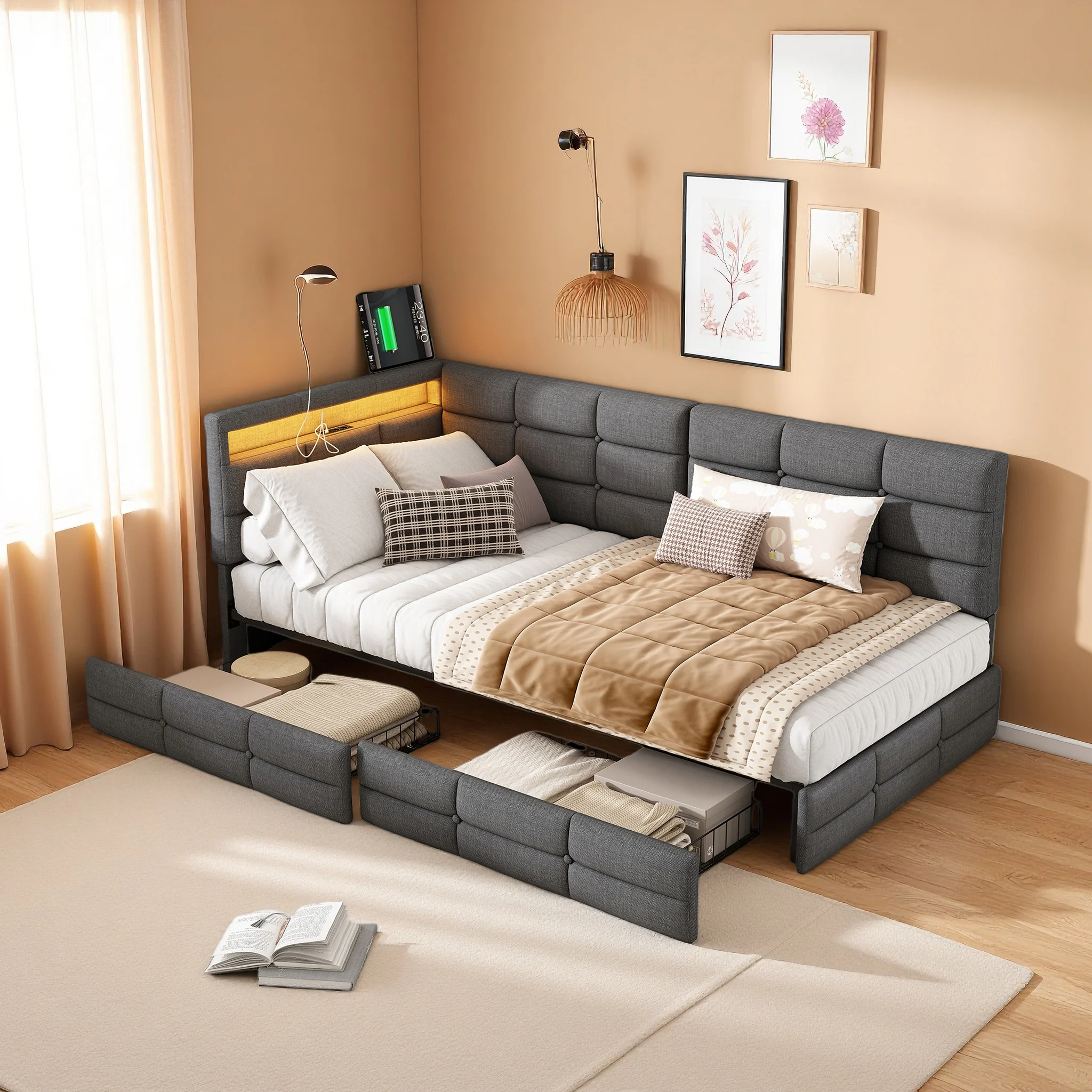 Cama Tapizada Superaly de 90x200cm con