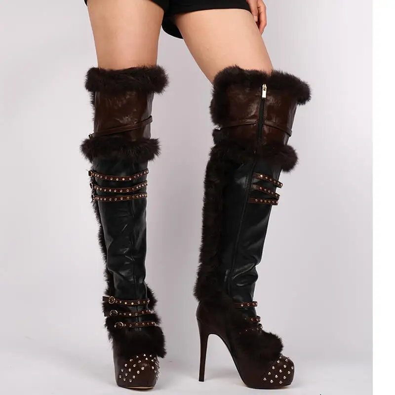 

Onlymaker Women Thin High Heel Platform Over The Knee Boots Lady Black Zipper Female Boots