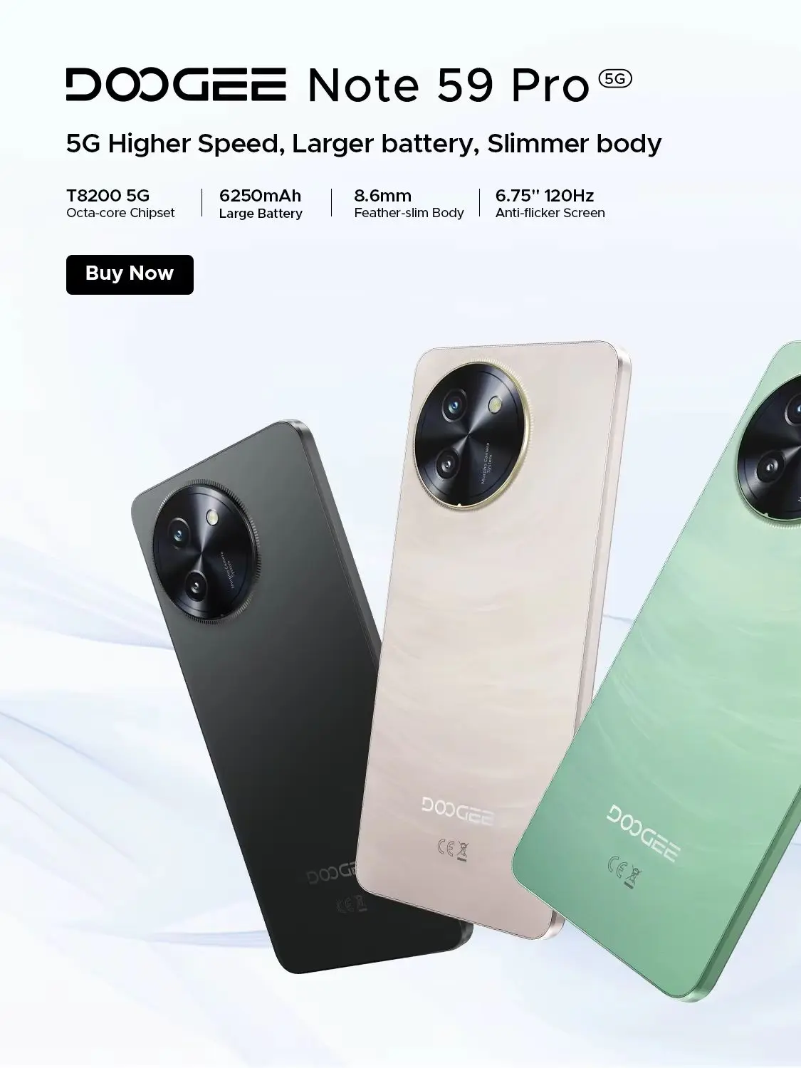 5G Mobiele Telefoon DOOGEE Note 59 Pro Android 16 Met Gemini AI Octa Core 2.3GHz 120Hz Scherm 6.75 HD+ Accu 6250mAh 32GB+256GB - afbeelding 2