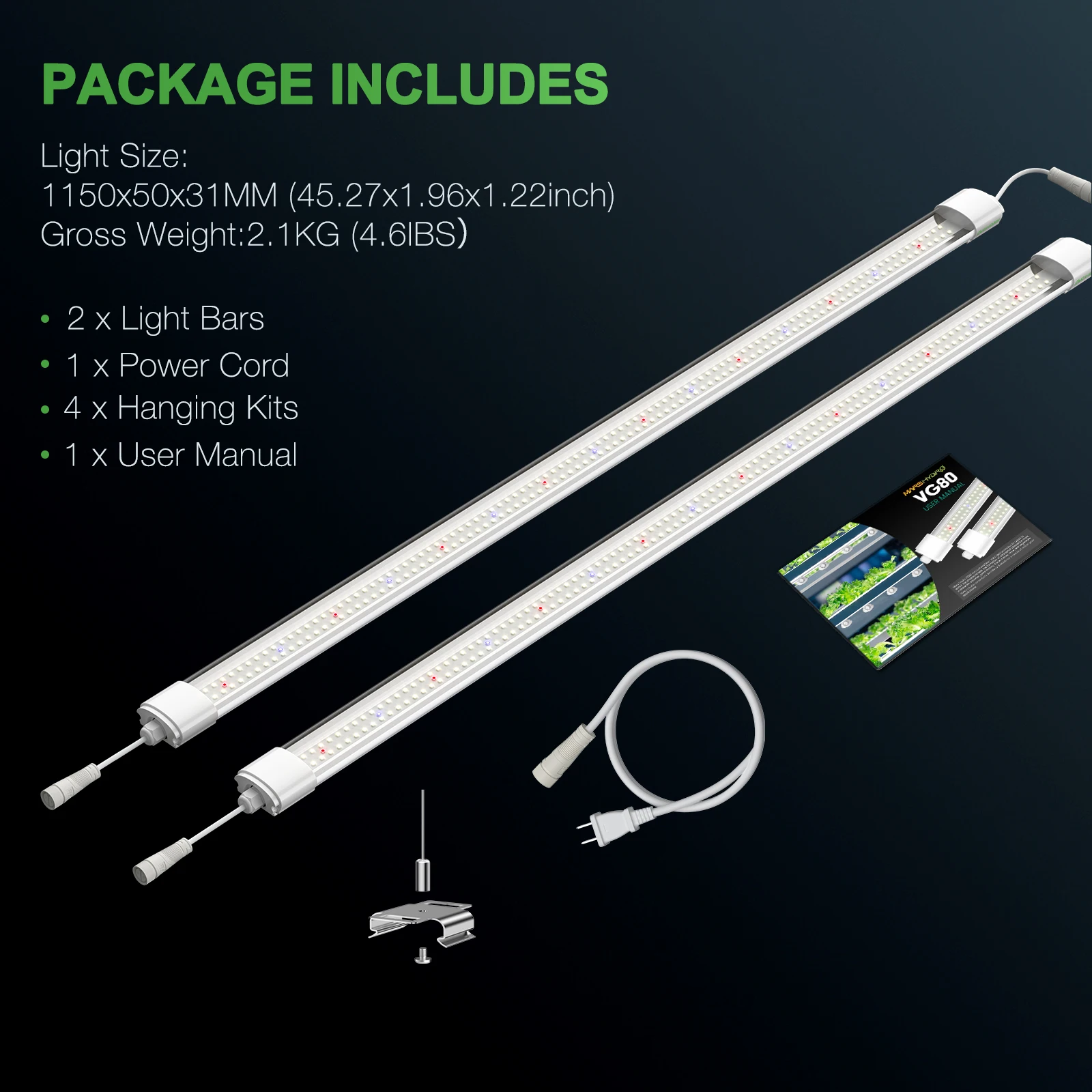 2PCS Mars Hydro VG80 LED Grow Light Bars For Indoor Plants Seedling Vegetative