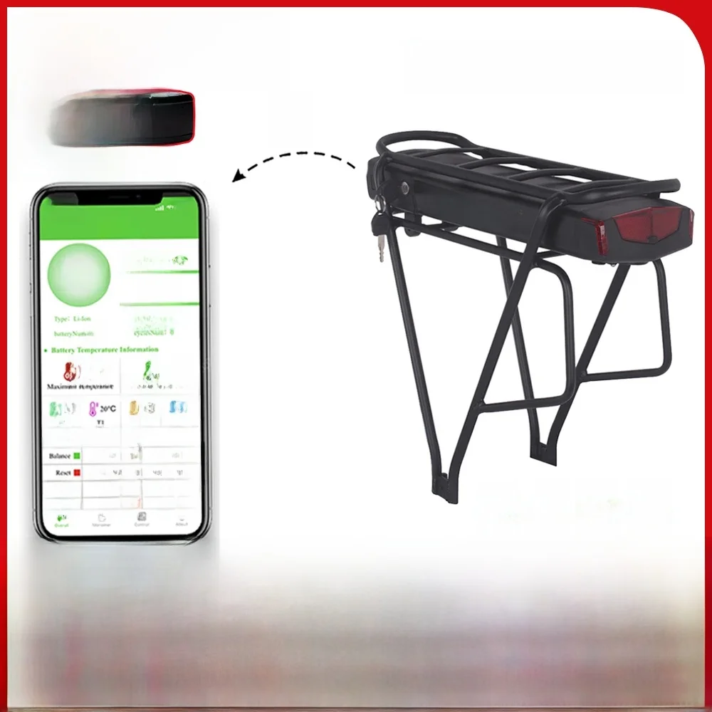 Ebike Batterij Achterdrager Kofferbak Batterij 36V Dubbellaags, Elektrische Fiets Batterij 30A BMS Bagagedrager, Bafang, 20AH - afbeelding 2