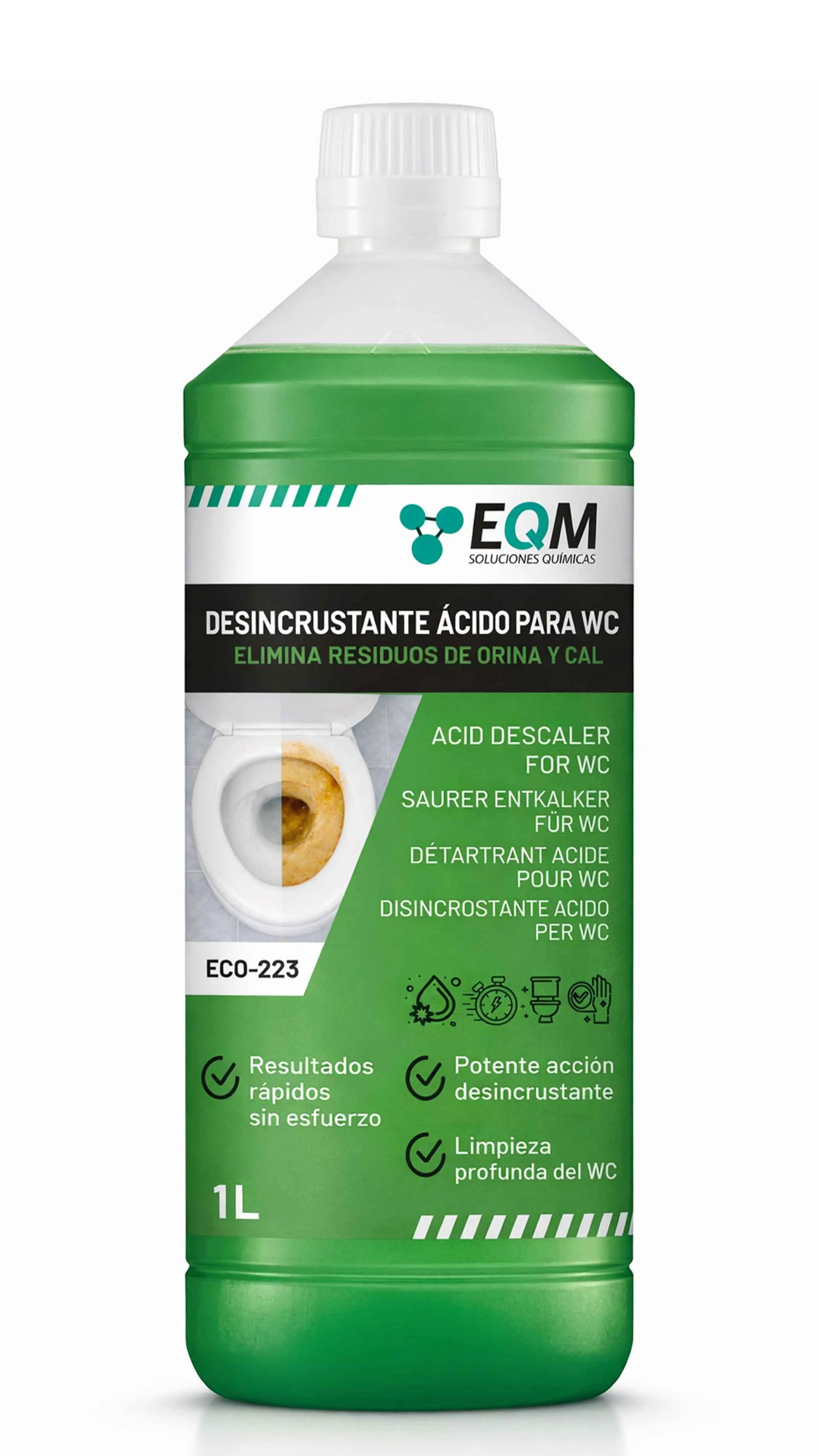EQM - ECO-223 - Desincrustante Ácido para WC - 1L - Limpia Sarro, Cal y Óxido - Eliminador Extra Fuerte de Incrustaciones