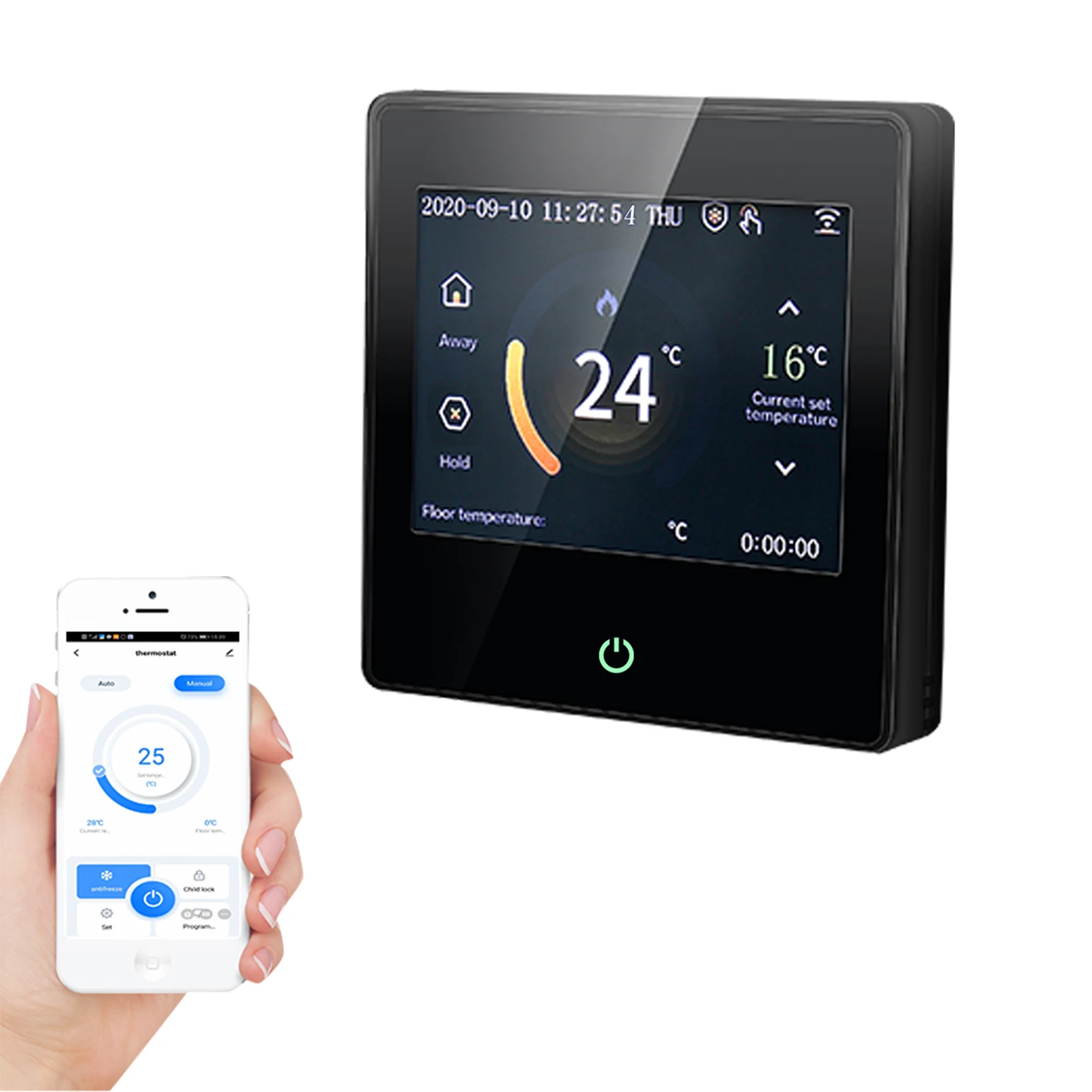 

Qiumi Smart WiFi thermostat Color Screen Display for Water / Floor Heating Electric Water / Gas boiler, works with Google Home