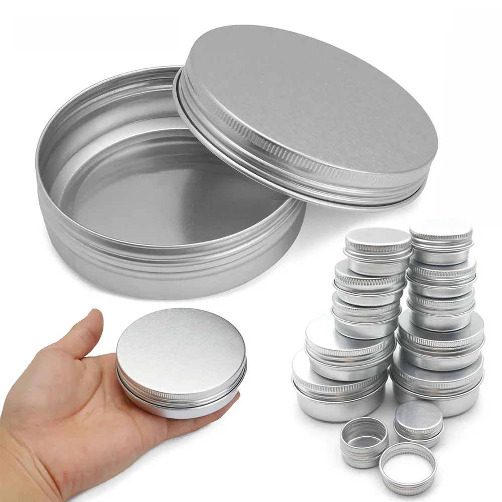 Boîte ronde en aluminium, boîtes en étain, 5ml, 10ml, 15ml, 30ml, 50ml, 80ml, 100ml, couvercle supérieur à vis, stockage de la barbe, baume à lèvres, huile Craem, boîte vide, 5/50 pièces