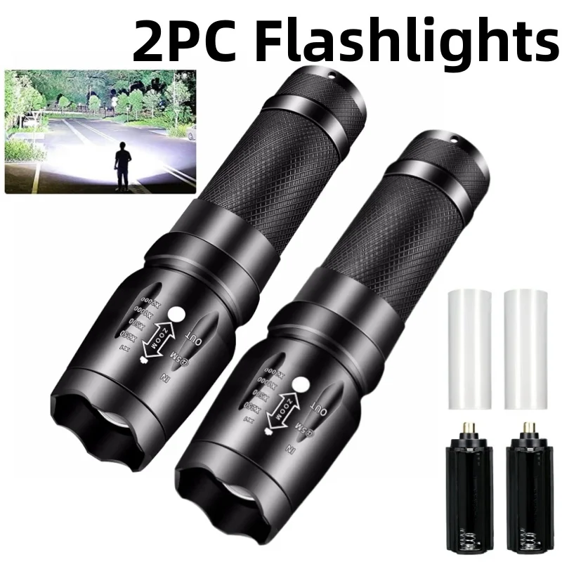 

Skywolfeye 2PC Super Bright Mini LED Tactical Flashlight Zoomable Flashlight Water Resistant Torch Light for Hiking