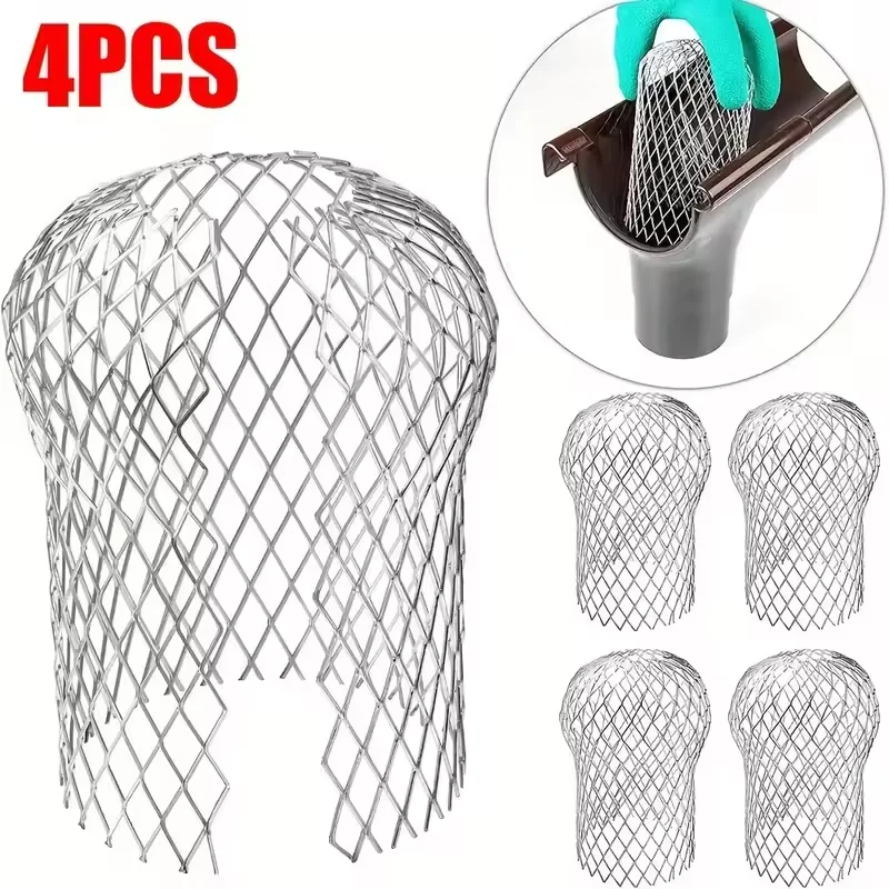 4 Pack Aluminum Roof Gutter Downspout Guard Expandable Mesh Filter Strainer Leaf Debris Protector Prevent Clogs & Rodent Blocker