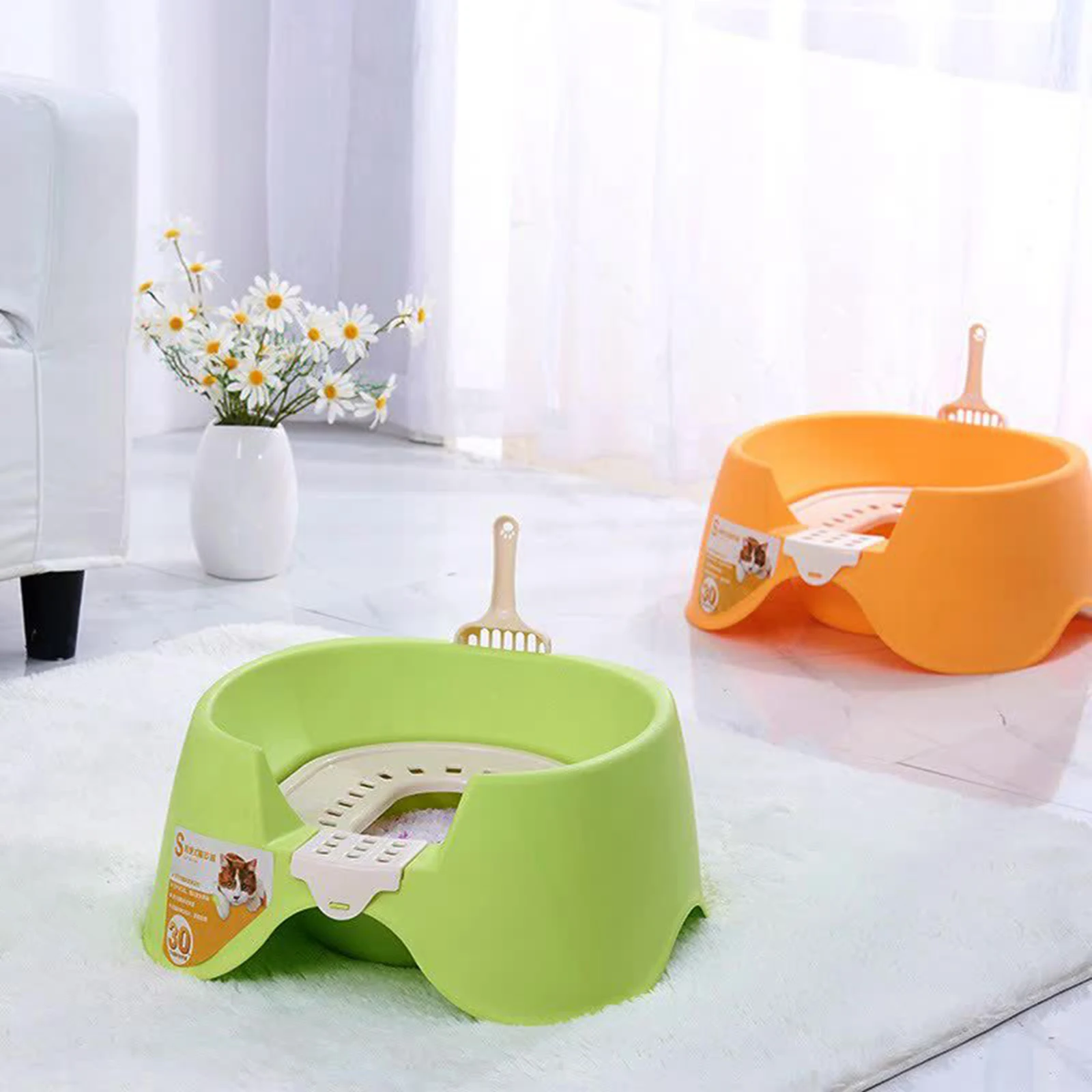 Cat Litter Basin Open Top Pet Litter Tray Squat litter box for cats Splashproof Kitty Litter Pan High Sides for All Kinds of Cat
