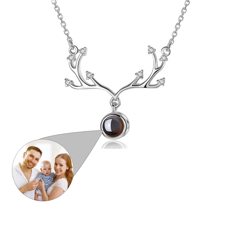 Dascusto Customized Photo Necklace Antler Pendant Promise Necklaces Personalized Projection Necklace For Women Gift Anniversary