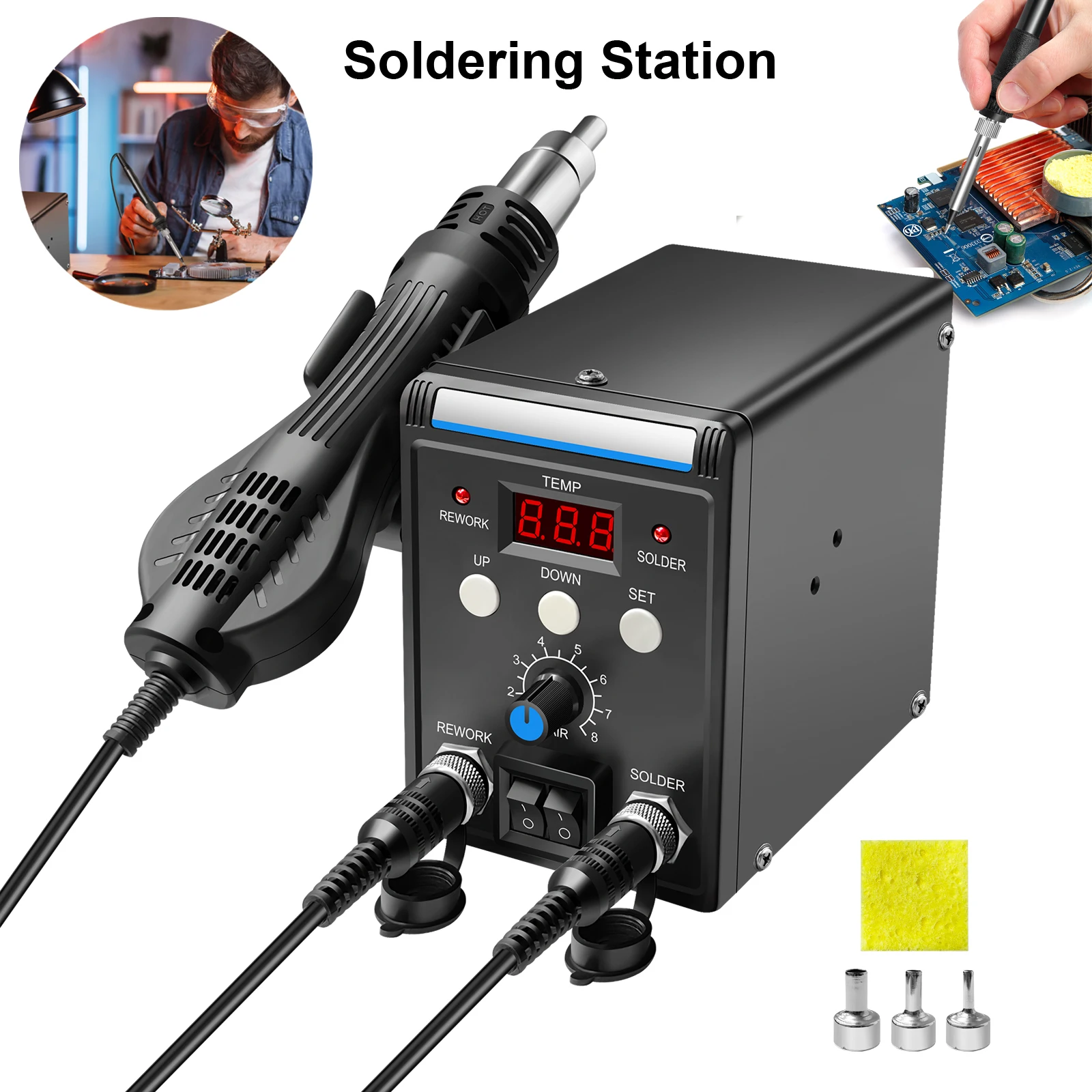 Soldering Station 2 IN 1 Hot Air Gun Solder Station with Digital display Soldering Desoldering Iron Station Repair Solder Iron Tools