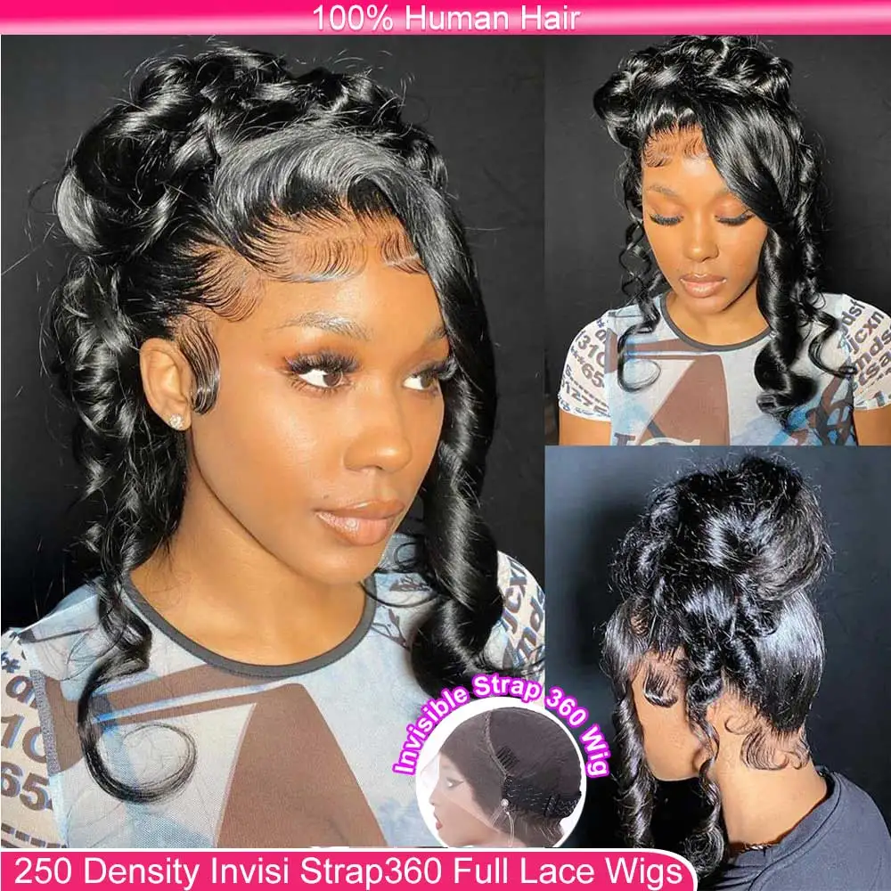 

Invisi Drawstring Snug Fit 360 HD Full Lace Frontal Wigs 30 Inch Body Wave Lace Front Human Hair Wig 250 Density Glueless Wig
