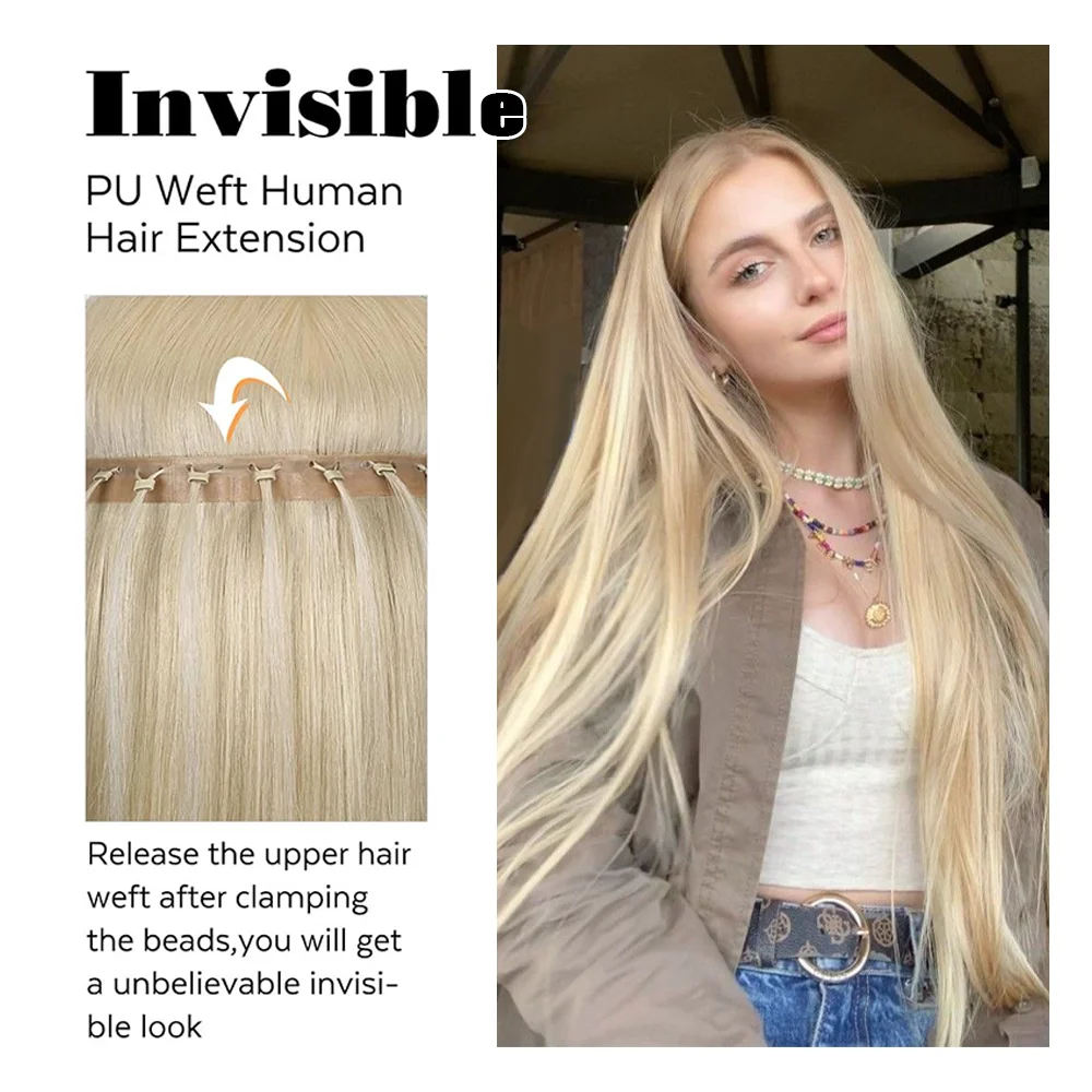 스피크펜 더블 인젝트 XO 홀 웨프트 인모 연장 마이크로 헤어 보이지 않는 트윈 탭 웨프트 헤어 내추럴 스트레이트 풀스루