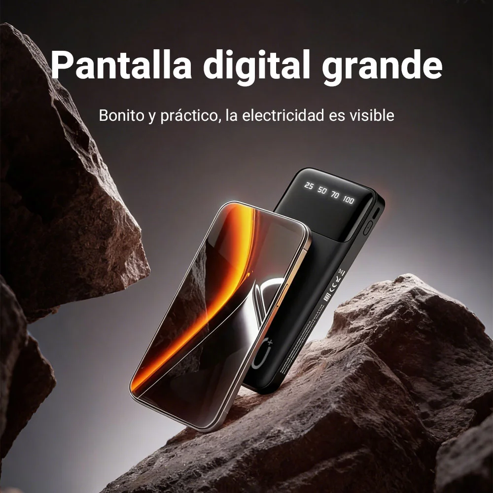 Power bank WOOX da esterno, 10000 mAh, con supporto per telefono, batteria esterna portatile, 4 cavi di ricarica (tipo C/Lightning), display digitale che indica la percentuale di carica, compatibile
