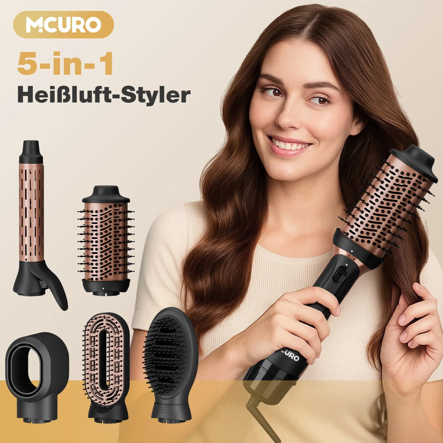 Ensemble de brosses à air chaud professionnelles 5 en 1, technologie ionique, sèche-cheveux et outil de coiffage 1200W, 4 réglages de chaleur, 360° °   Cordon pivotant